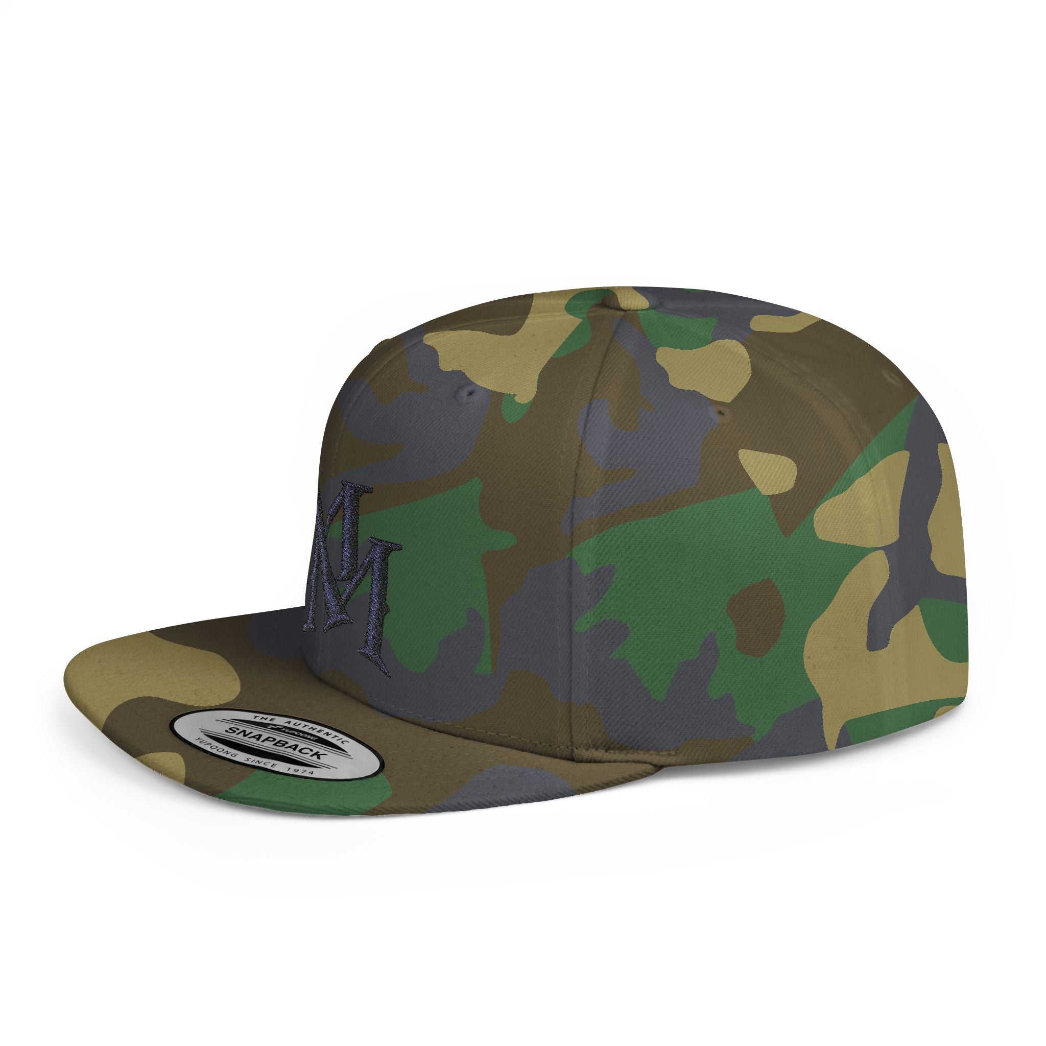 Flat Bill Snapback Hat - Monogram 'MM' Embroidered Streetwear Cap