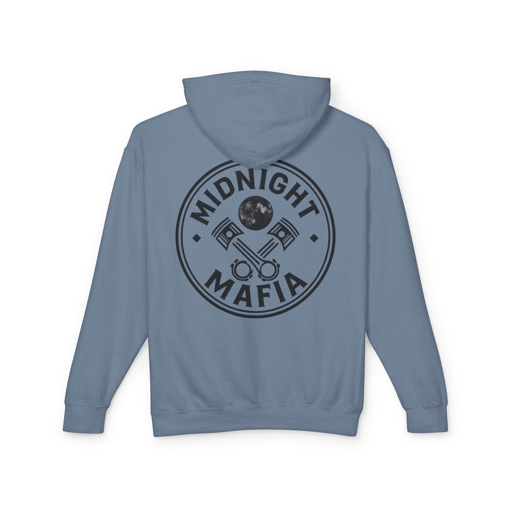 Midnight Mafia Hoodie — Vintage Piston Logo Lightweight Hooded Sweatshirt