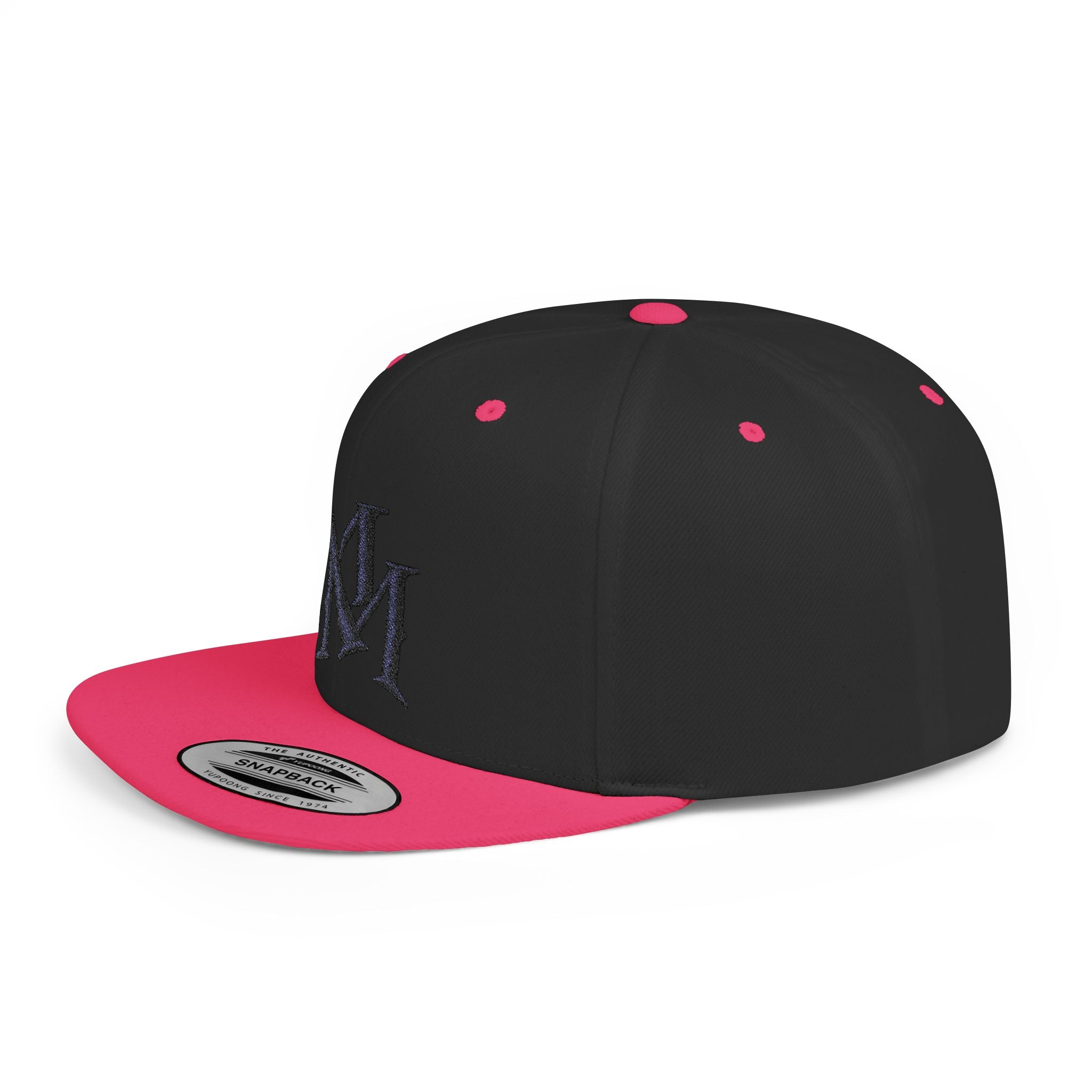 Flat Bill Snapback Hat - Monogram 'MM' Embroidered Streetwear Cap