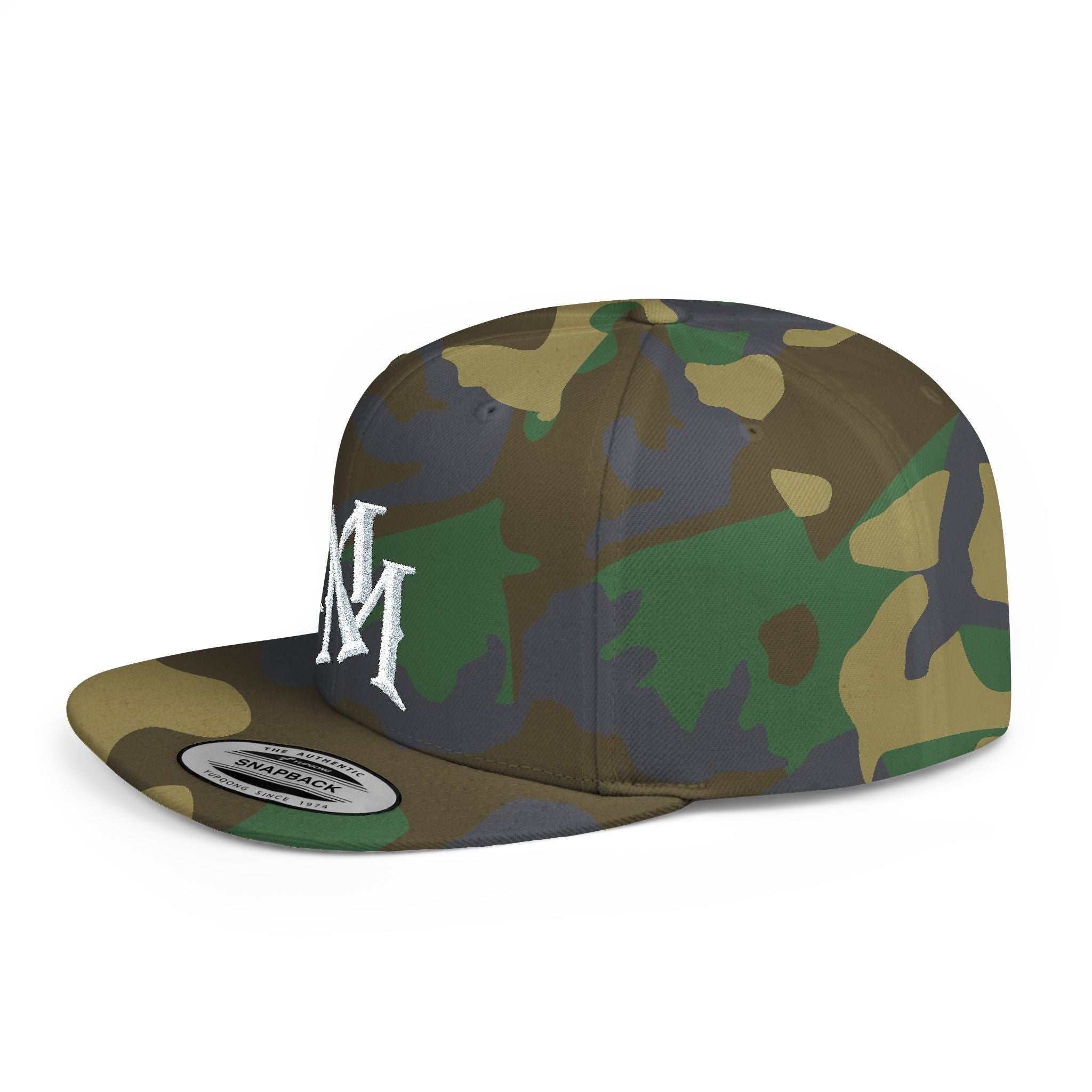 Flat Bill Snapback Hat — Embroidered "MM" Monogram Streetwear Cap