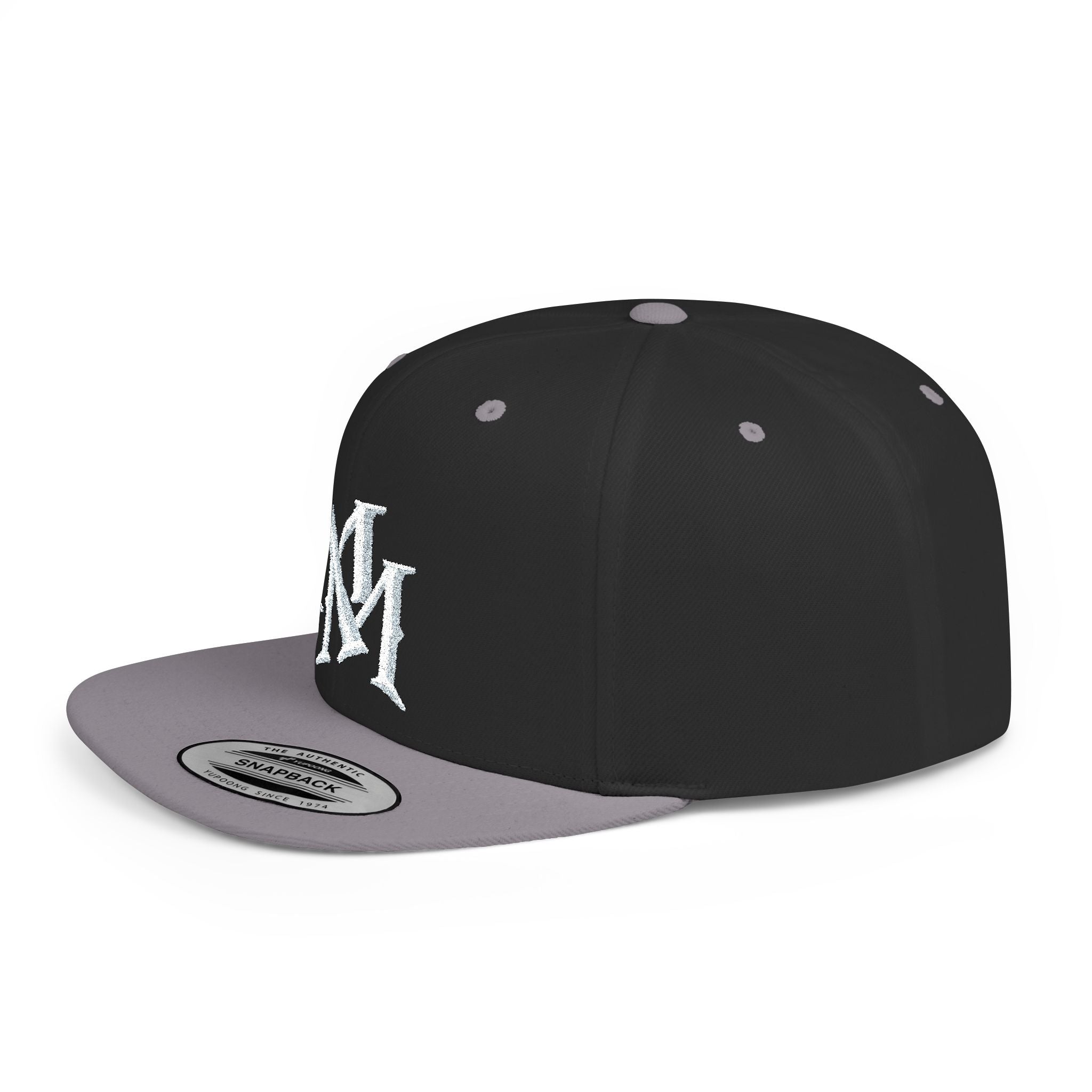 Flat Bill Snapback Hat — Embroidered "MM" Monogram Streetwear Cap