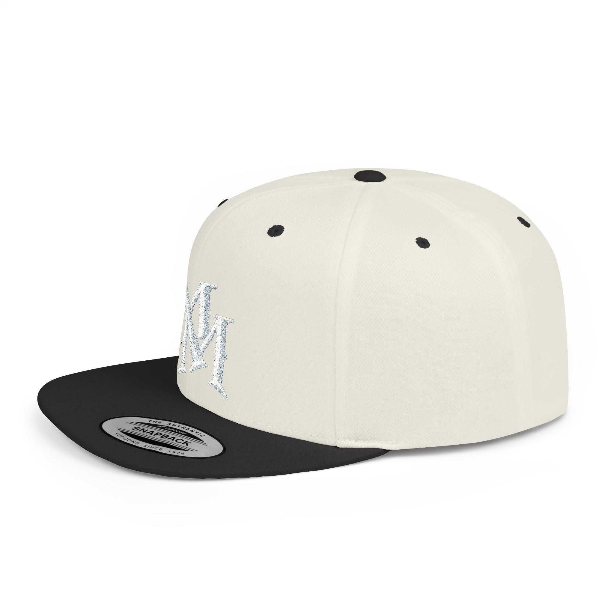 Flat Bill Snapback Hat — Embroidered "MM" Monogram Streetwear Cap