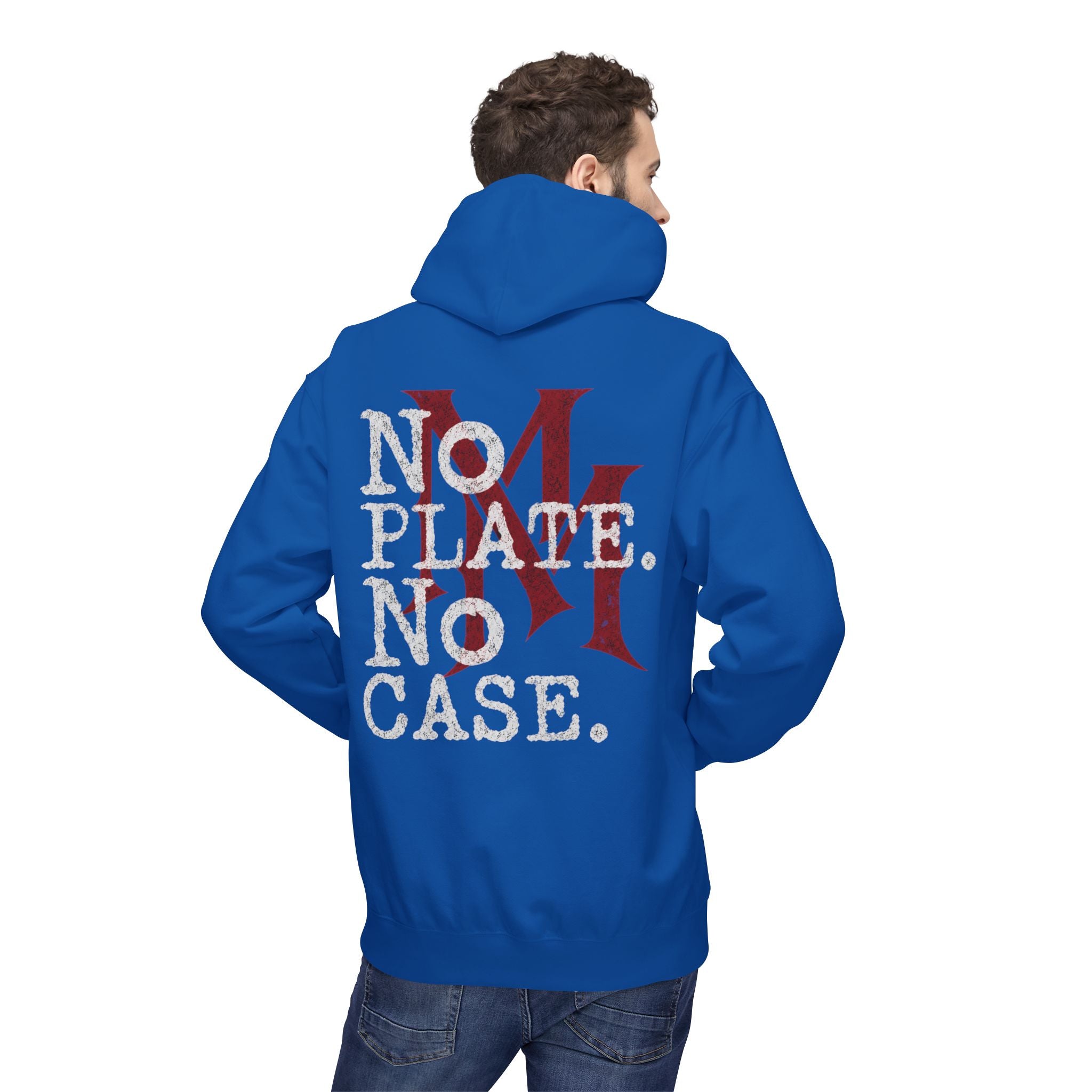 No Plate No Case Hoodie – Bold Distressed Logo Pullover