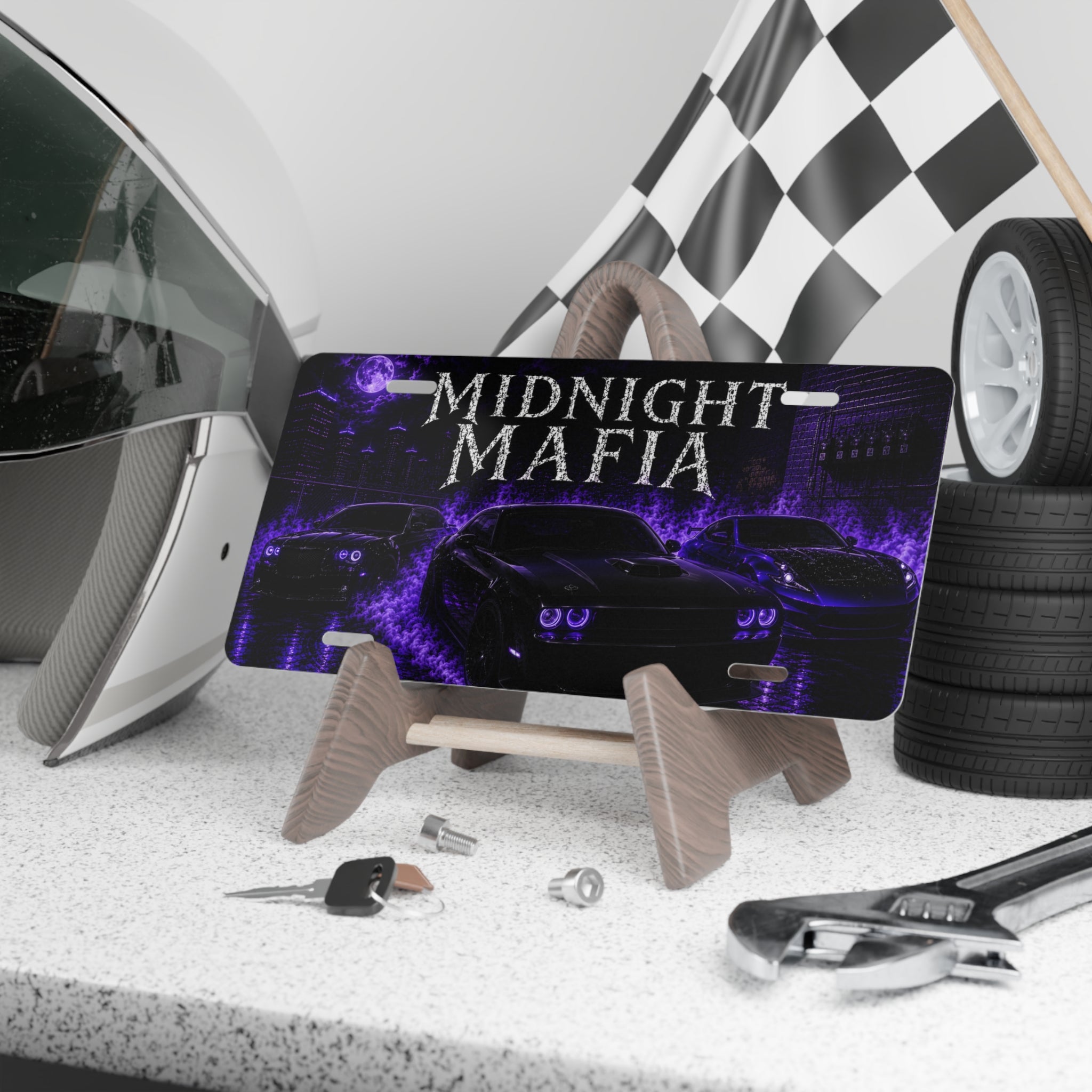Midnight Mafia License Plate - Purple Neon Car Vanity Plate