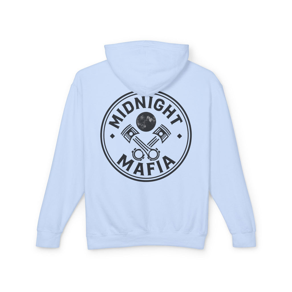 Midnight Mafia Hoodie — Vintage Piston Logo Lightweight Hooded Sweatshirt