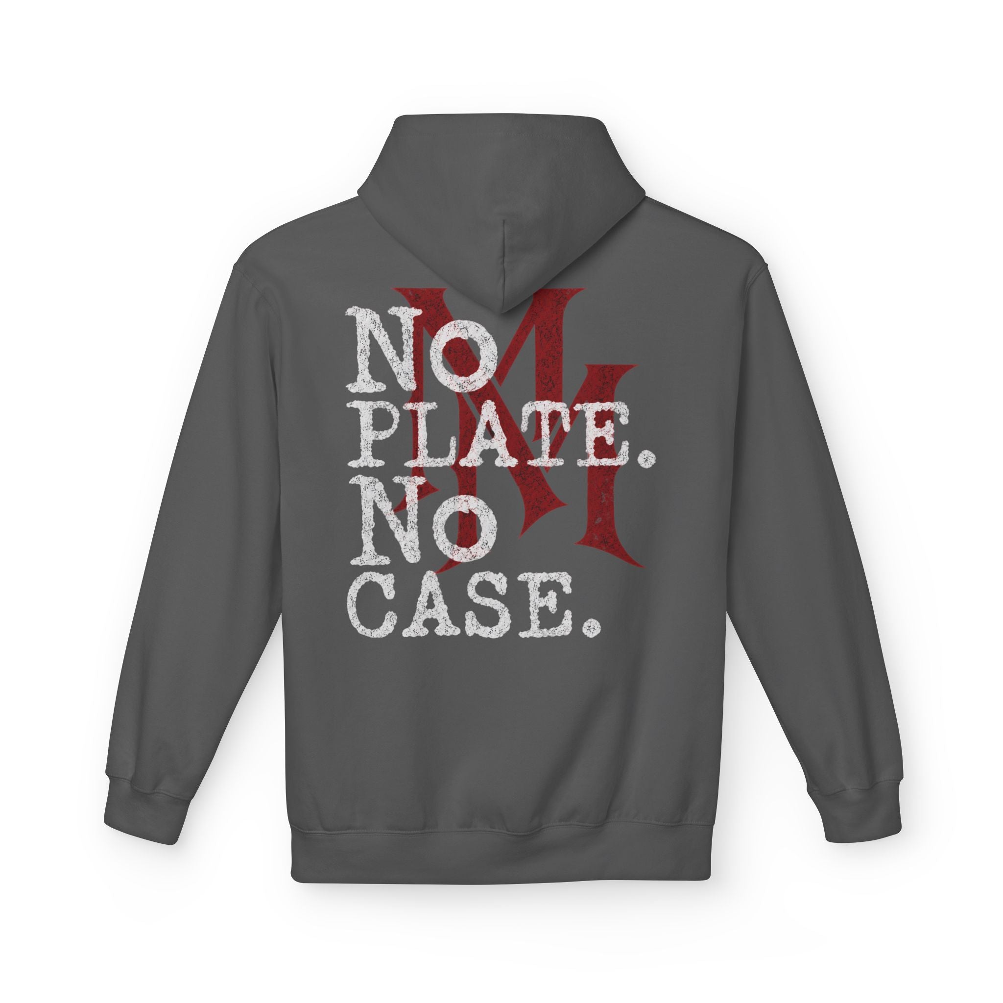 No Plate No Case Hoodie – Bold Distressed Logo Pullover