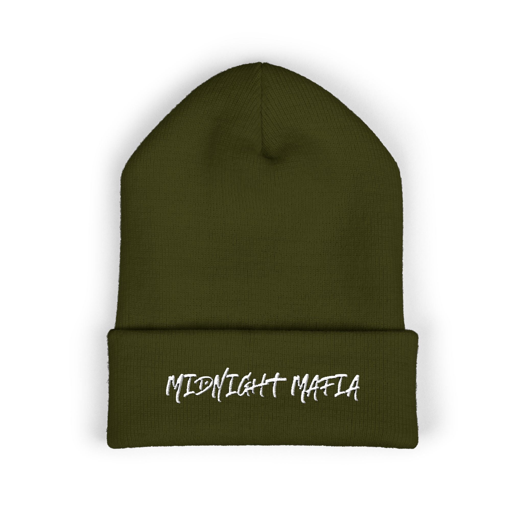 Embroidered Classic Cuffed Beanie — Midnight Mafia Block Logo Winter Hat