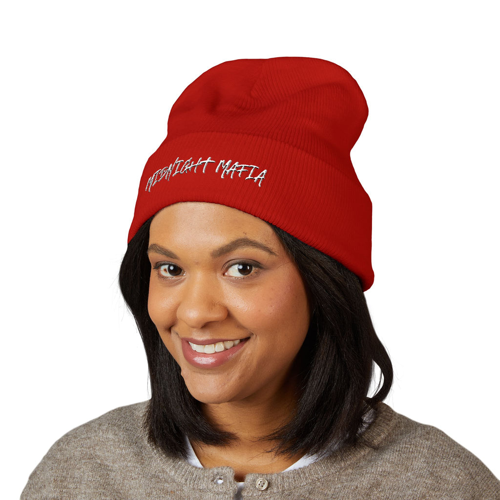 Embroidered Classic Cuffed Beanie — Midnight Mafia Block Logo Winter Hat