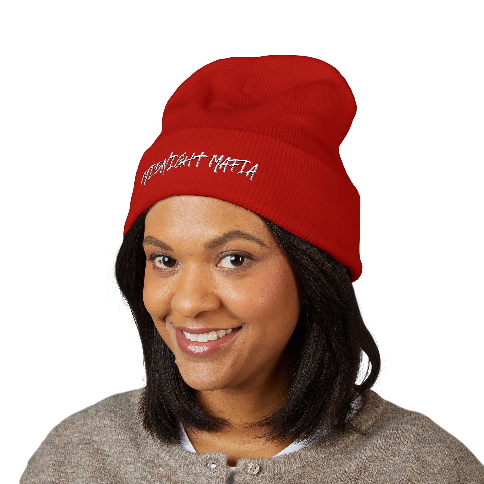 Embroidered Classic Cuffed Beanie — Midnight Mafia Block Logo Winter Hat