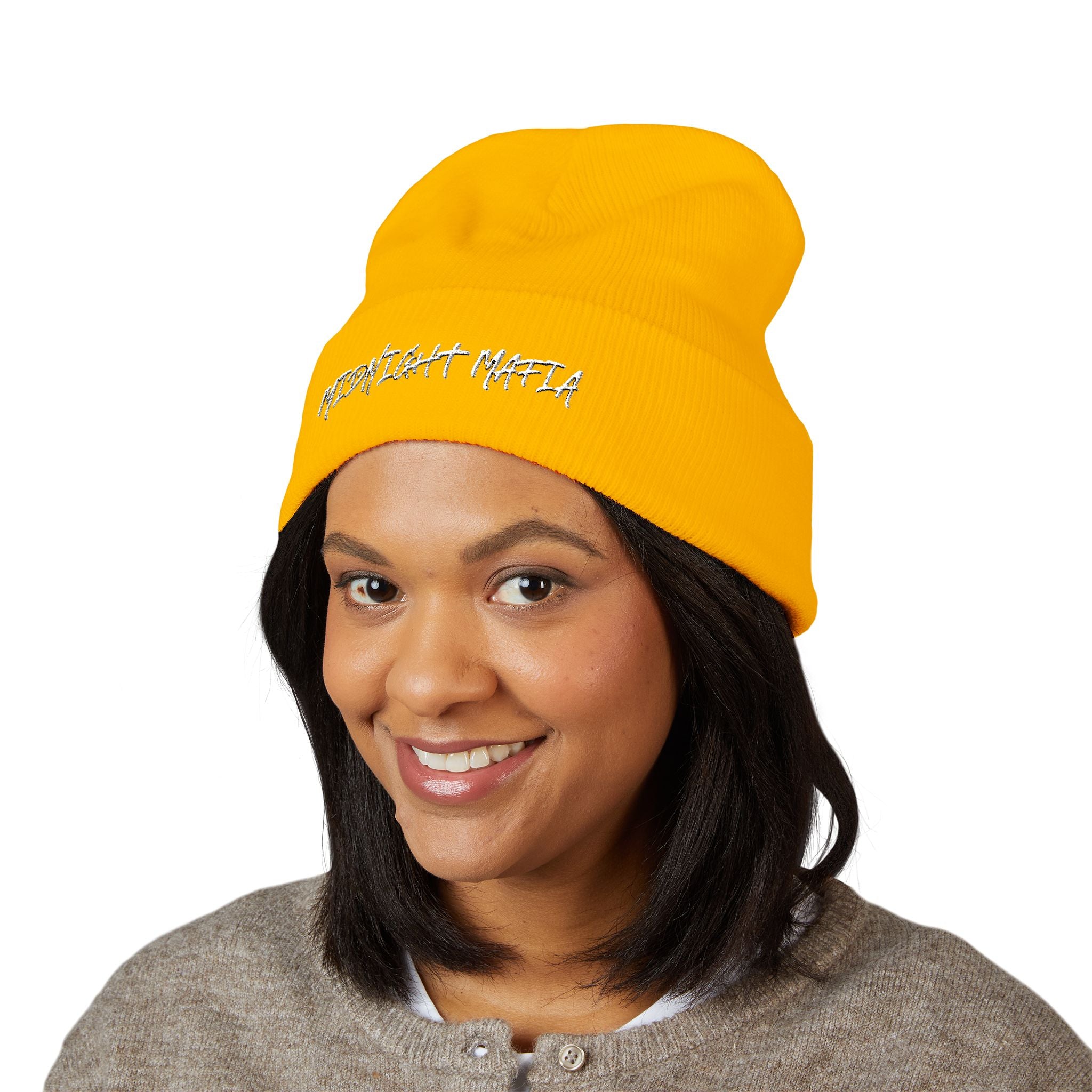 Embroidered Classic Cuffed Beanie — Midnight Mafia Block Logo Winter Hat