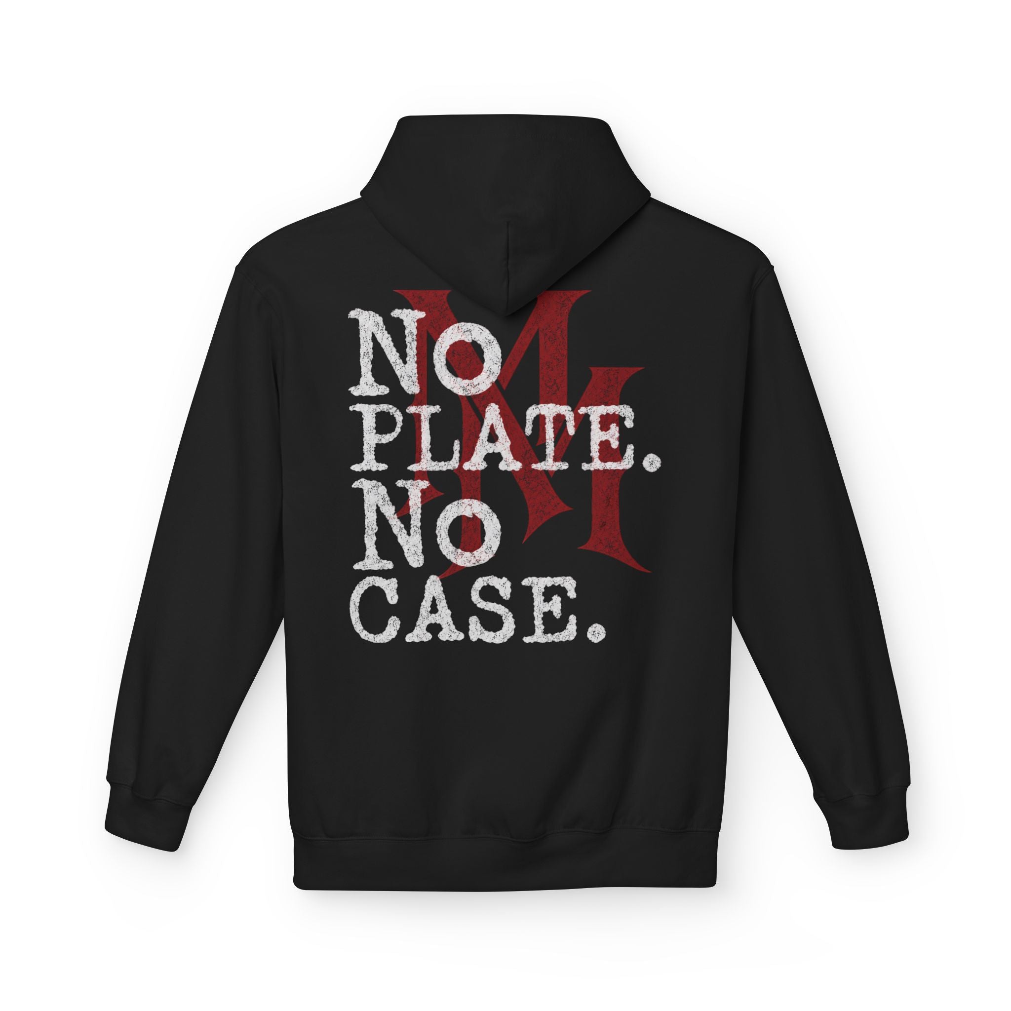No Plate No Case Hoodie – Bold Distressed Logo Pullover