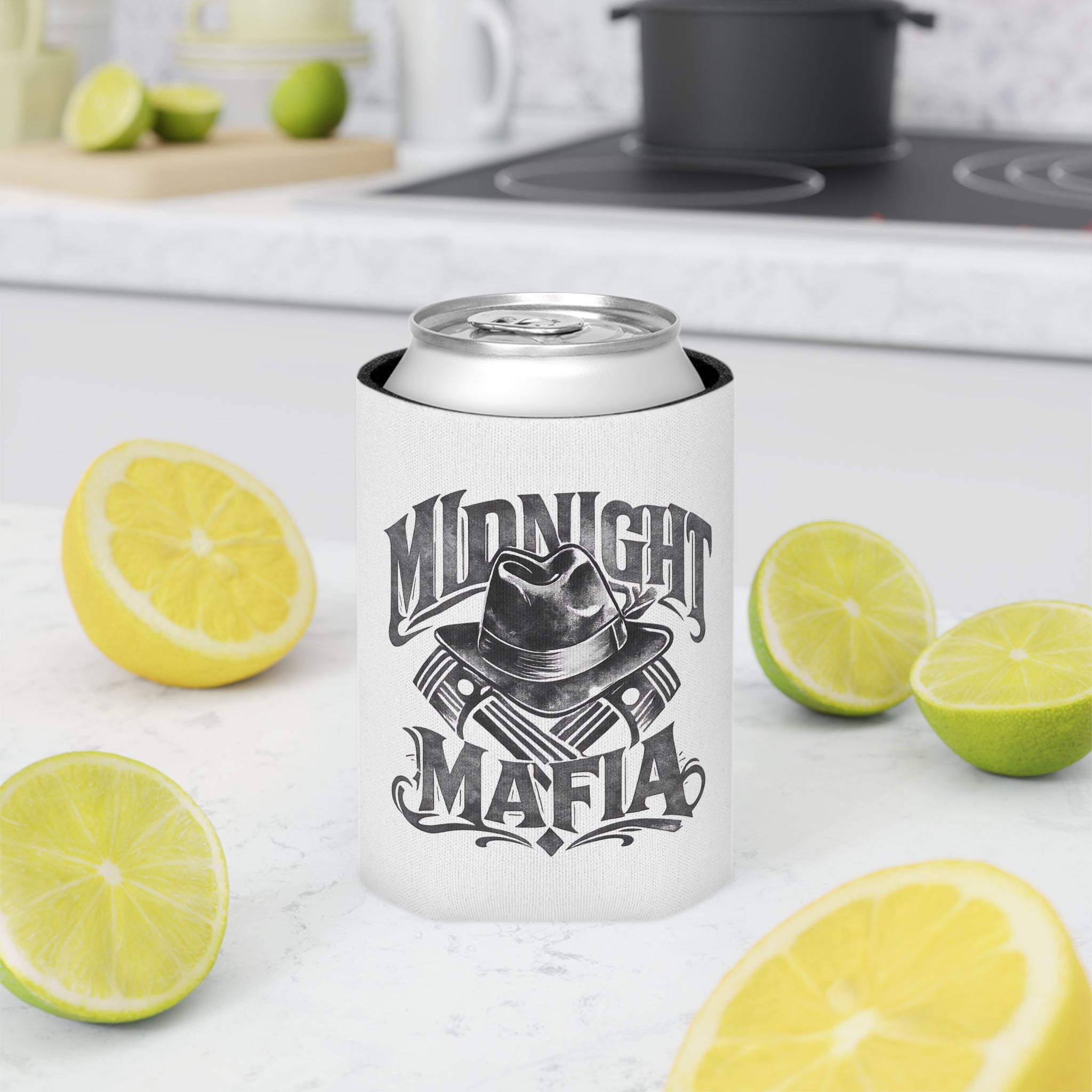 Midnight Mafia Can Cooler - Vintage Mafia Hat Logo Beer Koozie