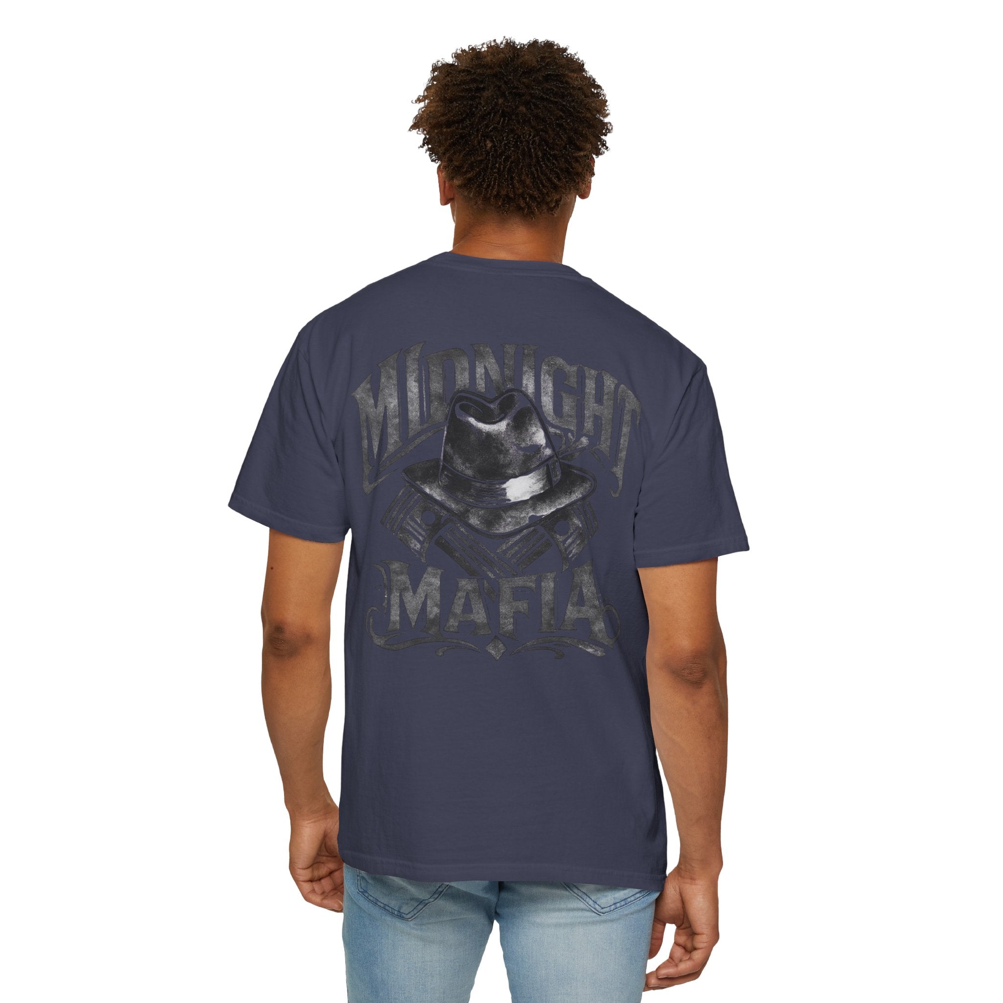 Midnight Mafia Graphic T-Shirt — Vintage Hat & Pistons Design