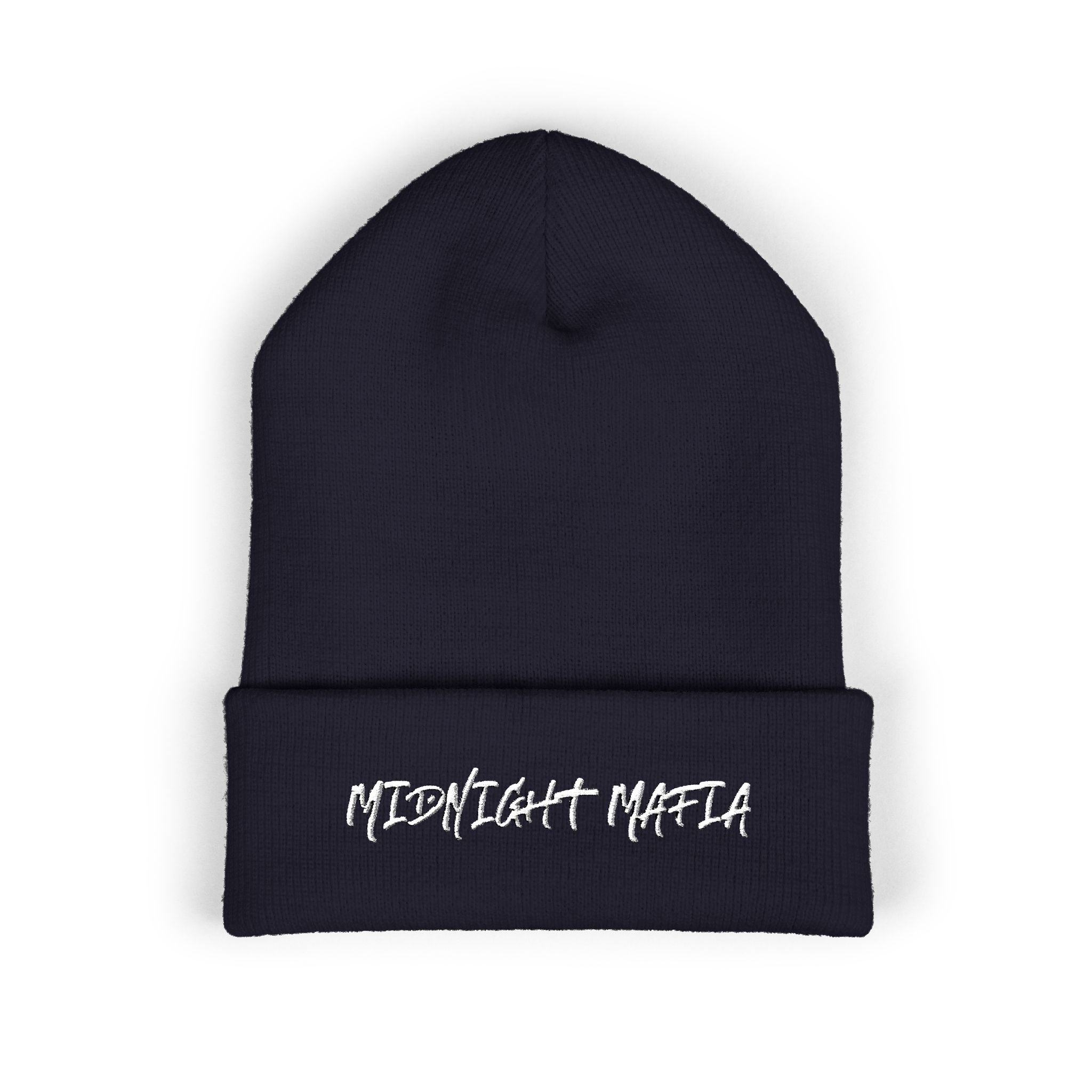Embroidered Classic Cuffed Beanie — Midnight Mafia Block Logo Winter Hat