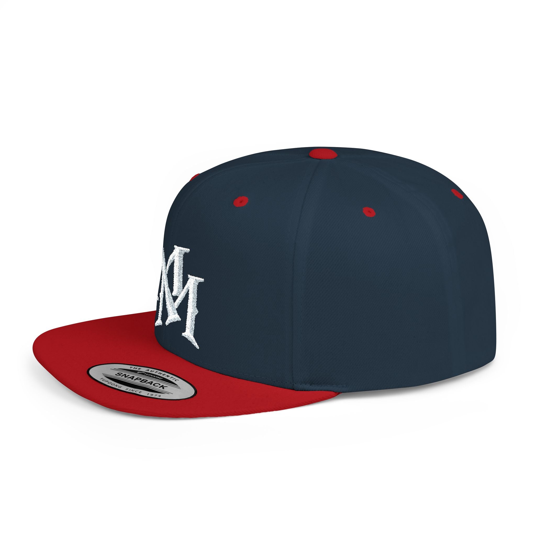 Flat Bill Snapback Hat — Embroidered "MM" Monogram Streetwear Cap