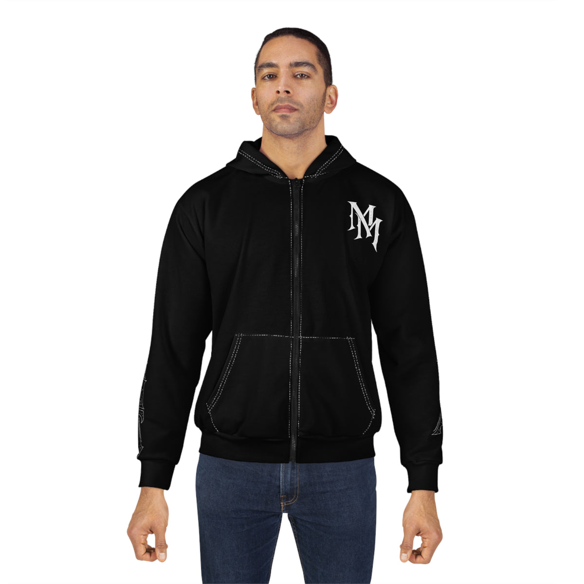 Midnight Mafia Zip Hoodie — Black Graphic Zip-Up Hoodie with Mafia Hat & Pistons Design
