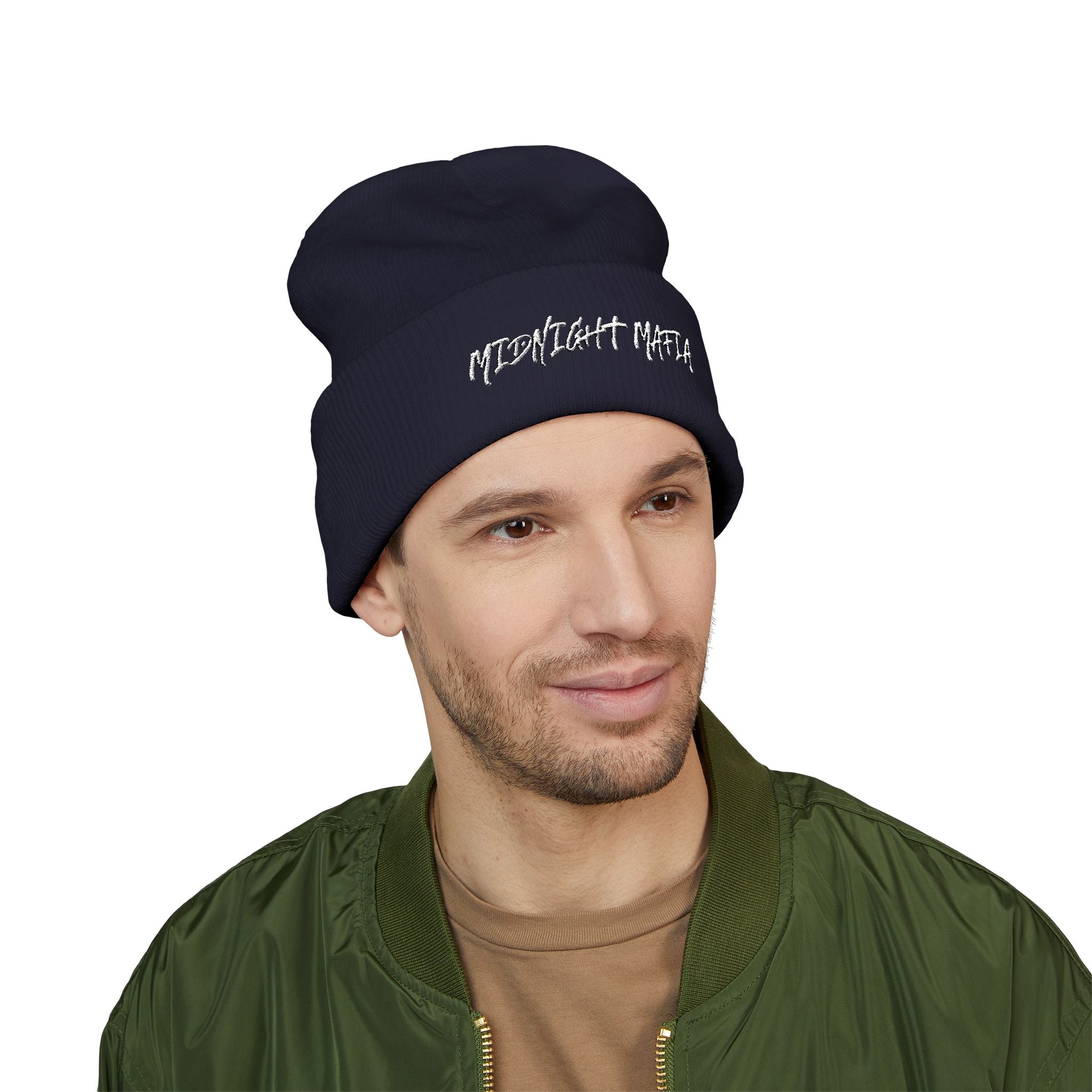 Embroidered Classic Cuffed Beanie — Midnight Mafia Block Logo Winter Hat
