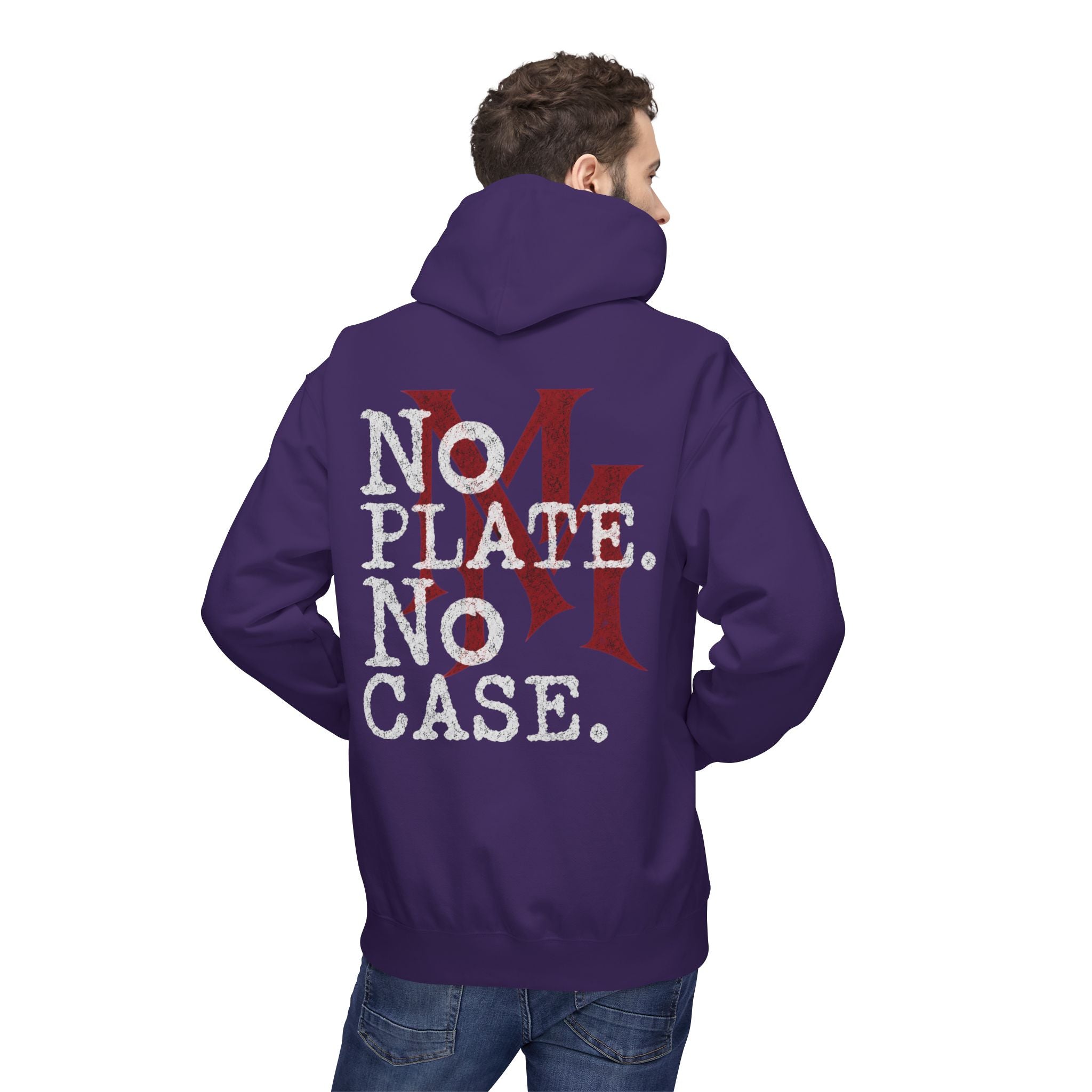 No Plate No Case Hoodie – Bold Distressed Logo Pullover
