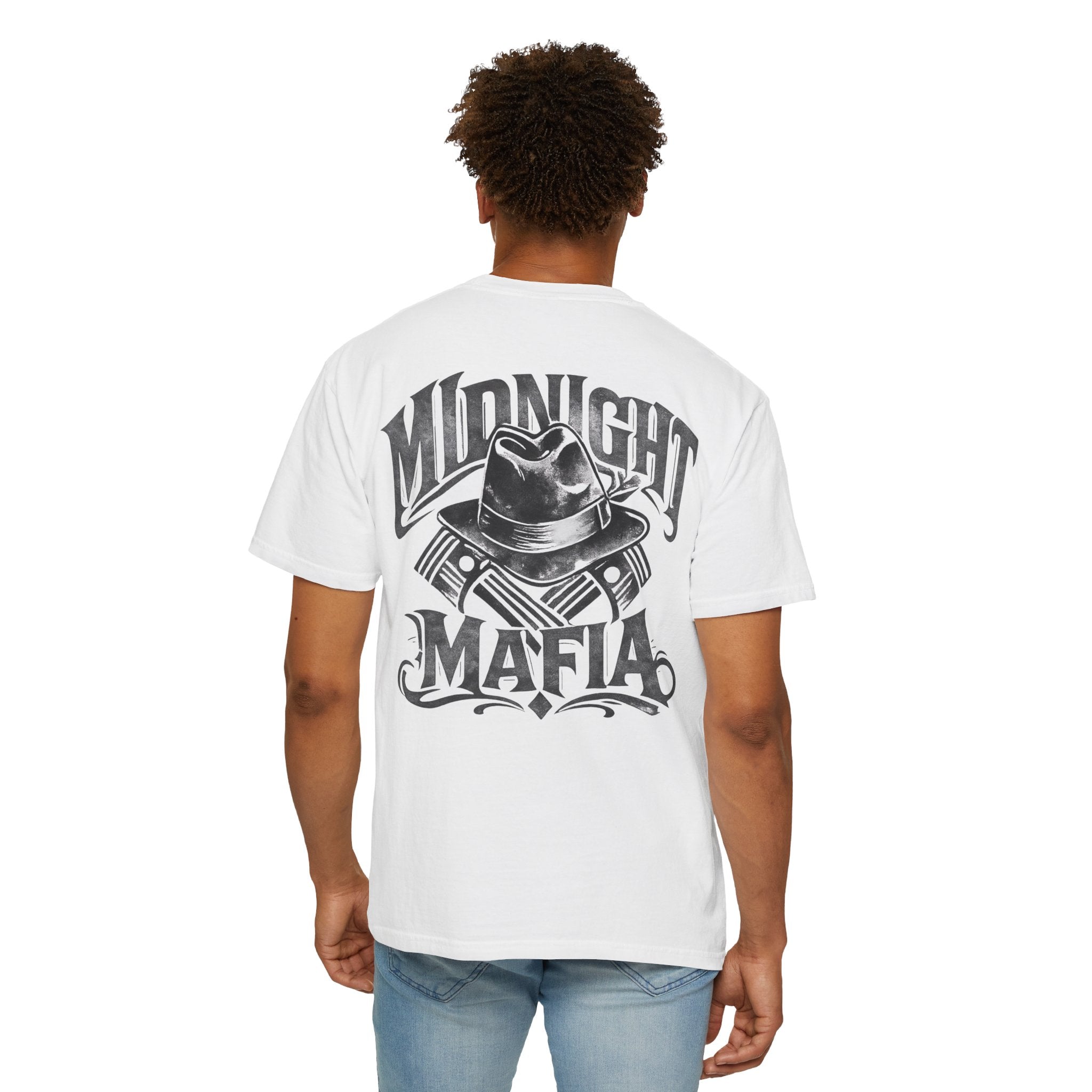 Midnight Mafia Graphic T-Shirt — Vintage Hat & Pistons Design