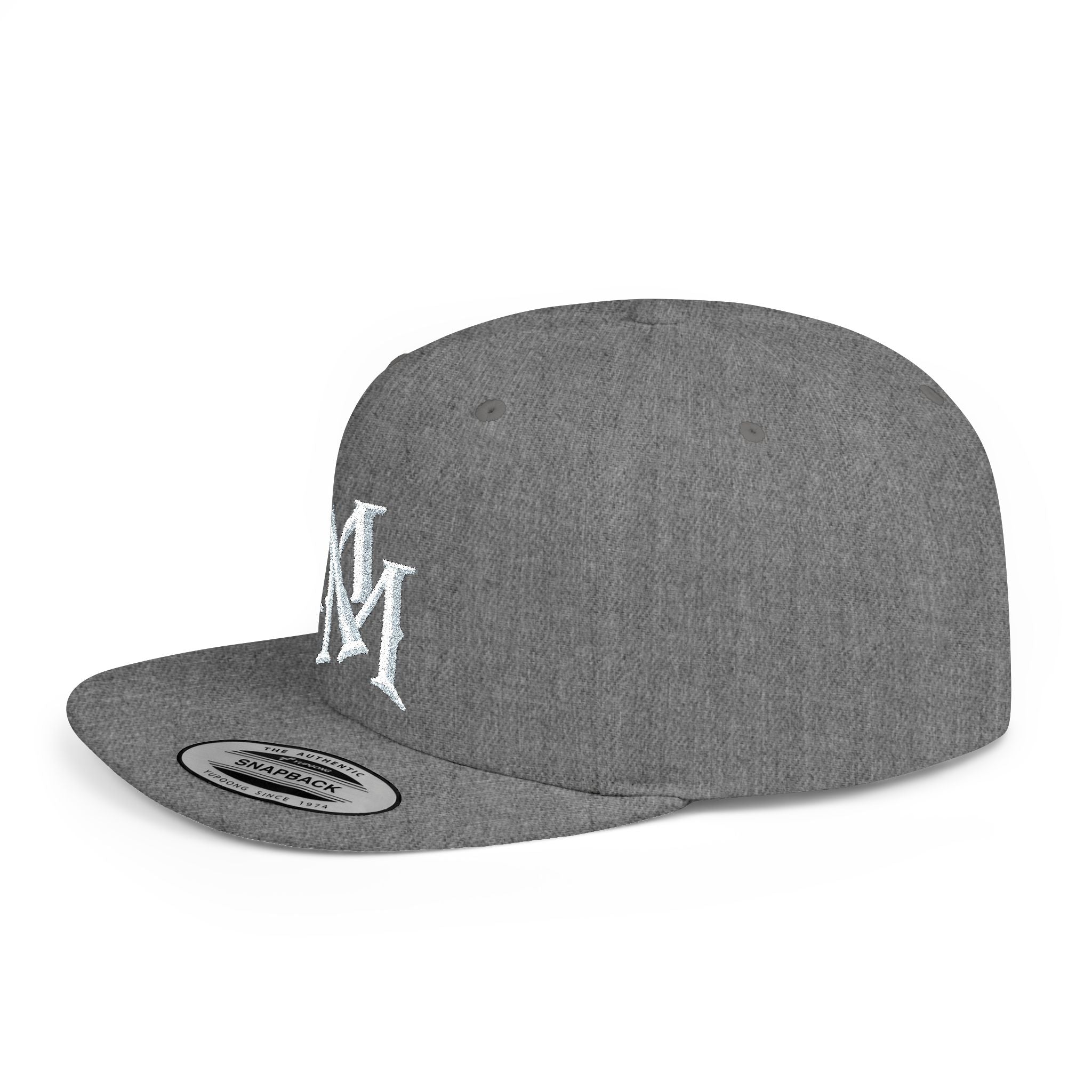 Flat Bill Snapback Hat — Embroidered "MM" Monogram Streetwear Cap