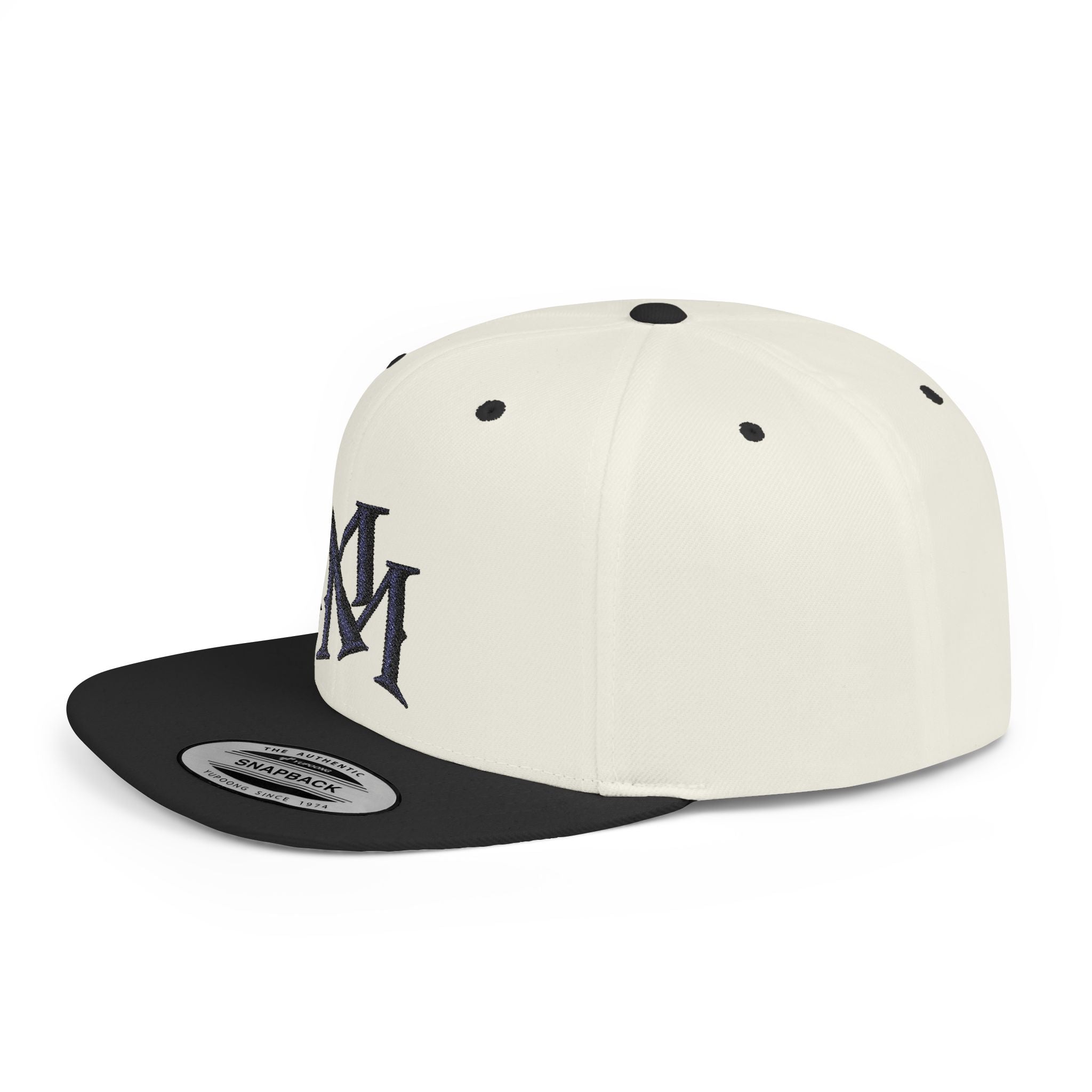 Flat Bill Snapback Hat - Monogram 'MM' Embroidered Streetwear Cap