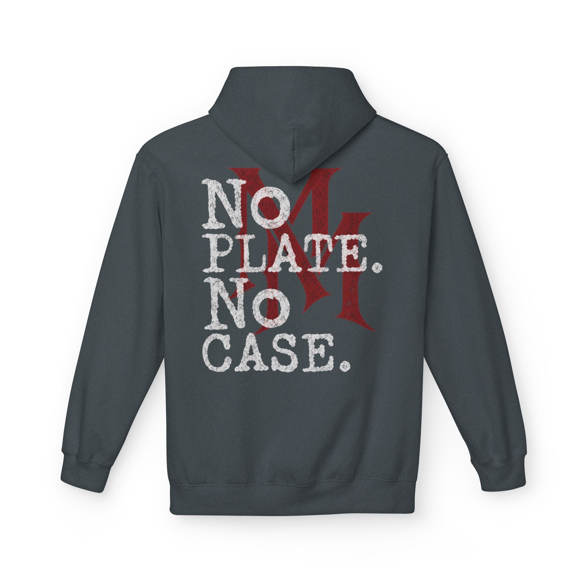 No Plate No Case Hoodie – Bold Distressed Logo Pullover