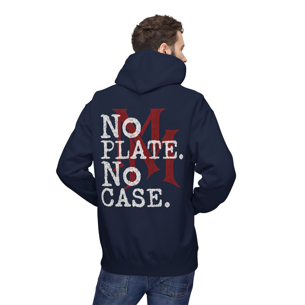 No Plate No Case Hoodie – Bold Distressed Logo Pullover