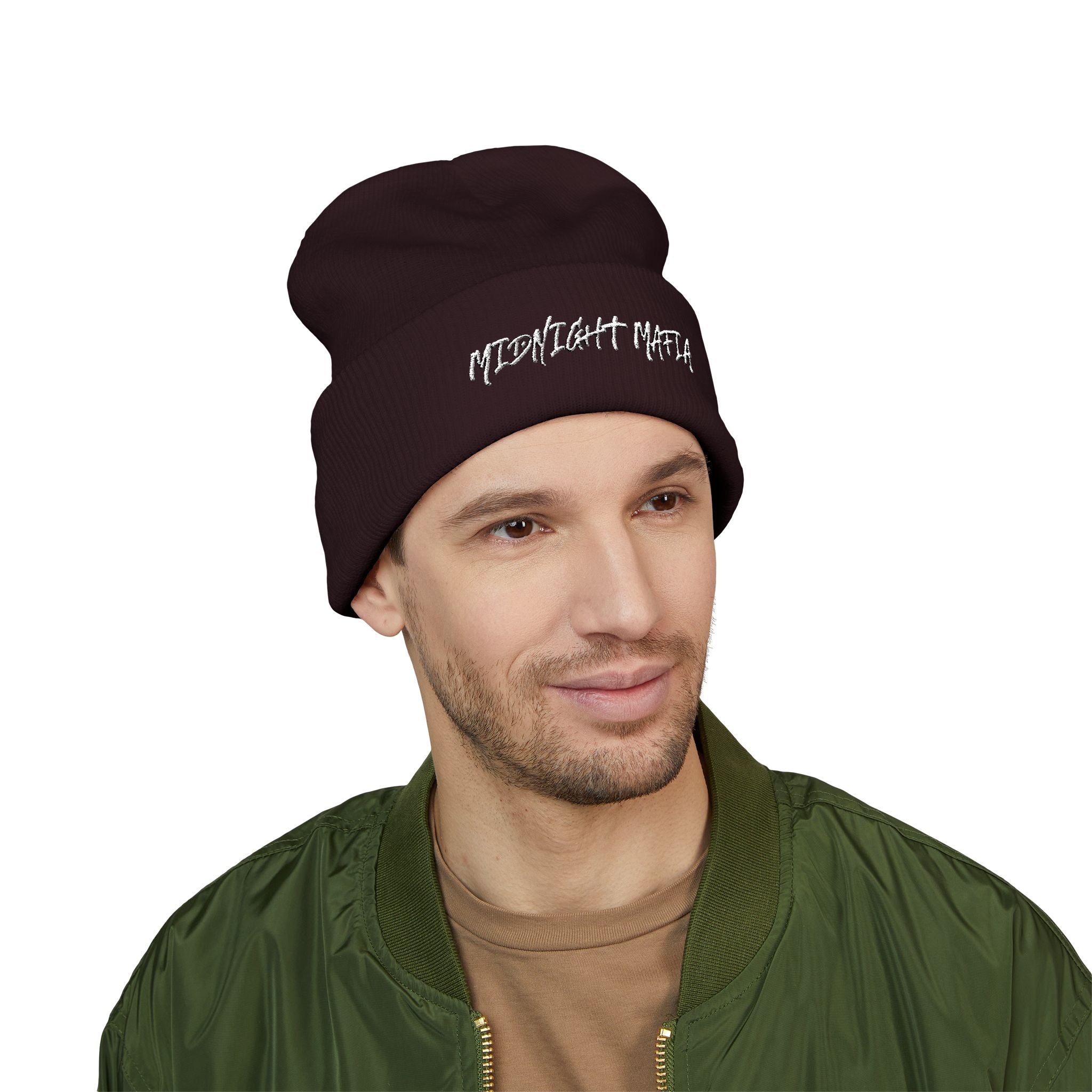Embroidered Classic Cuffed Beanie — Midnight Mafia Block Logo Winter Hat