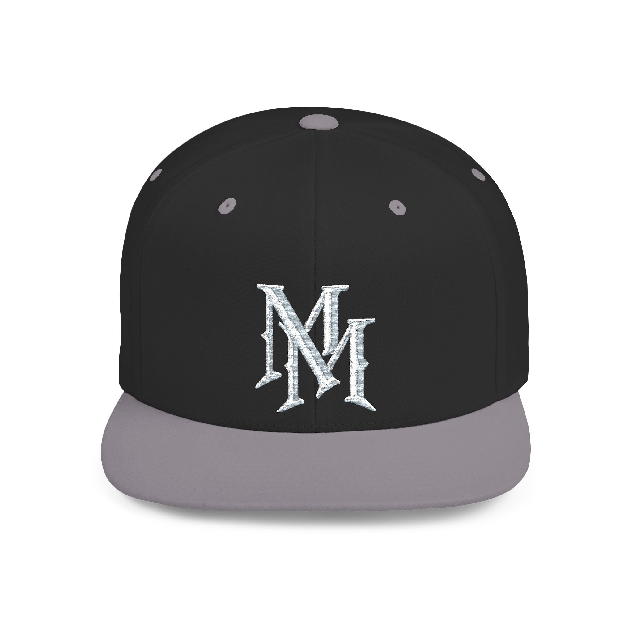 Flat Bill Snapback Hat — Embroidered "MM" Monogram Streetwear Cap
