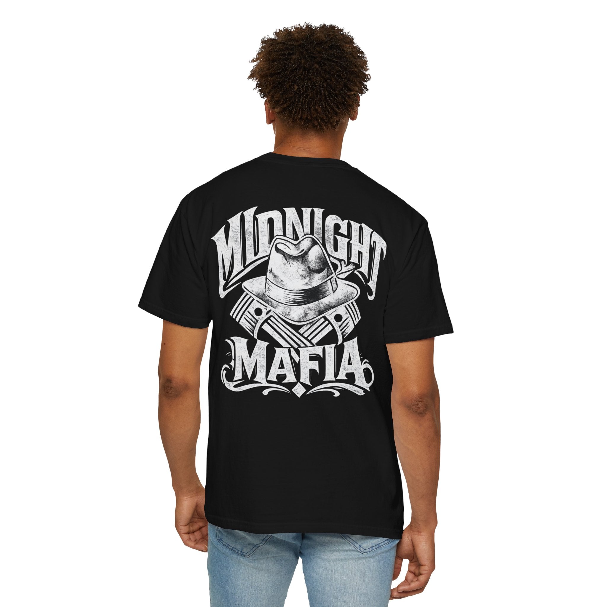 Midnight Mafia Graphic T-Shirt — Vintage Hat & Pistons Design