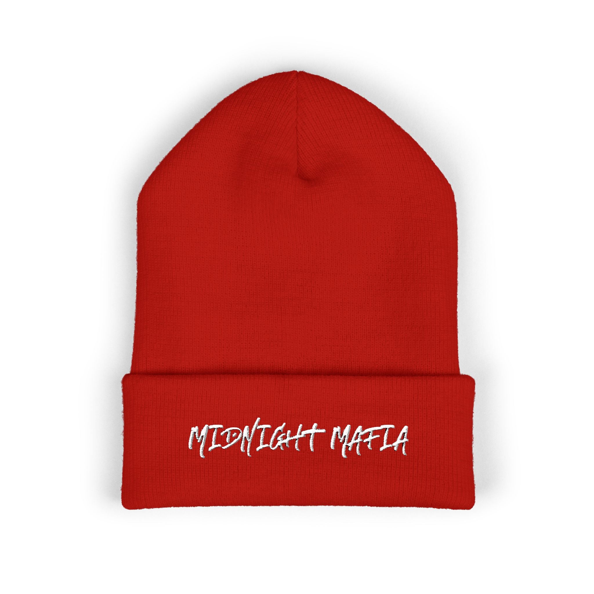 Embroidered Classic Cuffed Beanie — Midnight Mafia Block Logo Winter Hat