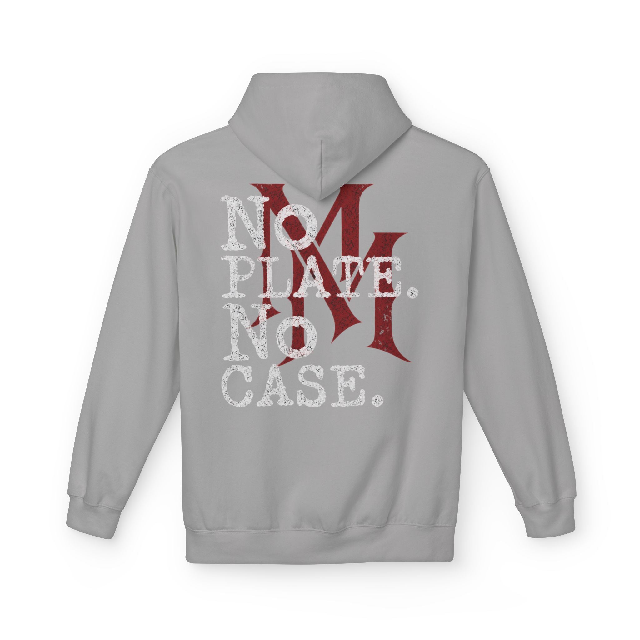 No Plate No Case Hoodie – Bold Distressed Logo Pullover