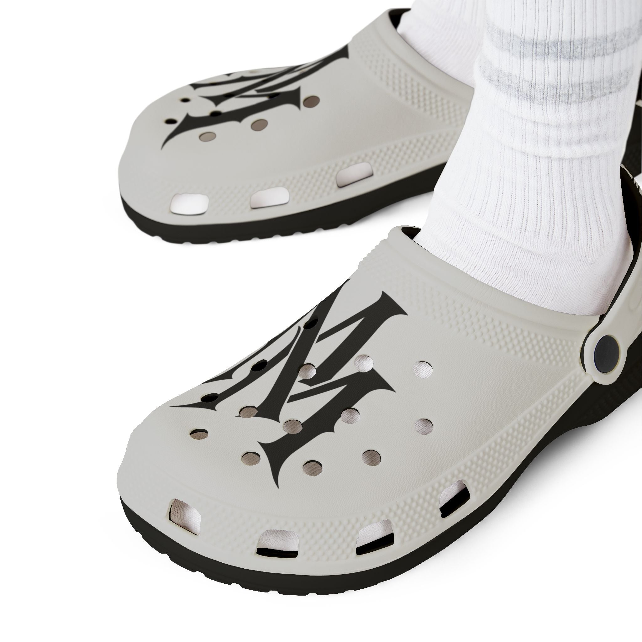 Graphic EVA Foam Clogs — White ‘MM’ Logo Slip-On Shoes