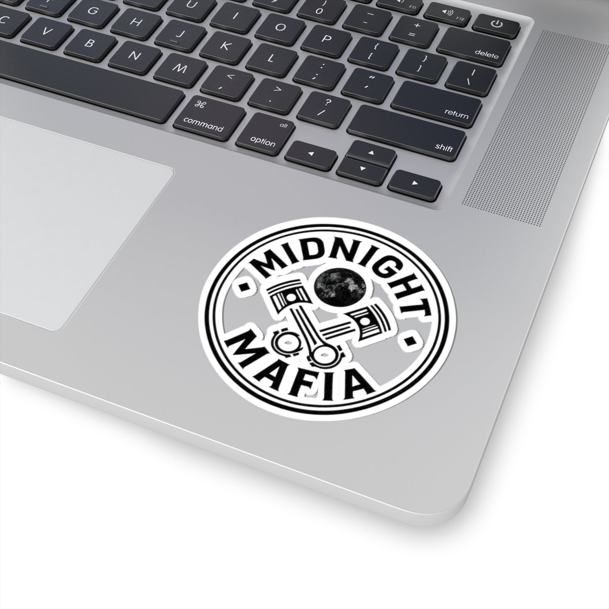 Midnight Mafia Round Sticker — Automotive Piston Logo Kiss-Cut Sticker
