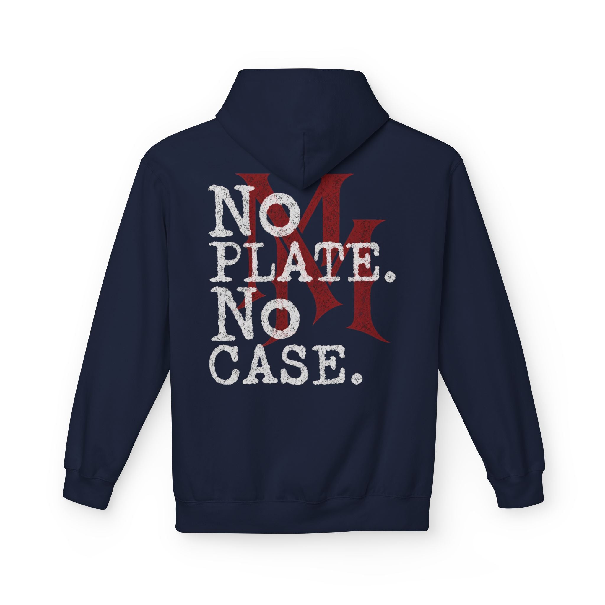 No Plate No Case Hoodie – Bold Distressed Logo Pullover
