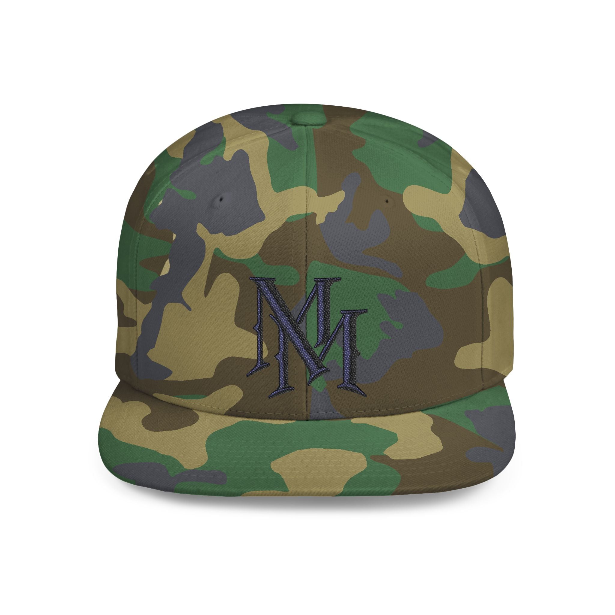 Flat Bill Snapback Hat - Monogram 'MM' Embroidered Streetwear Cap
