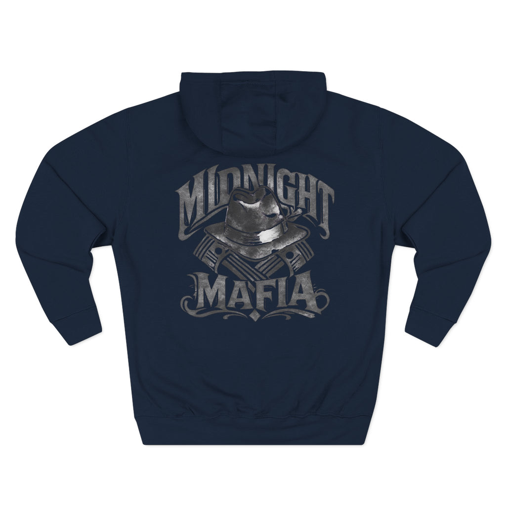 Midnight Mafia Hoodie — Vintage Piston & Fedora Streetwear Pullover