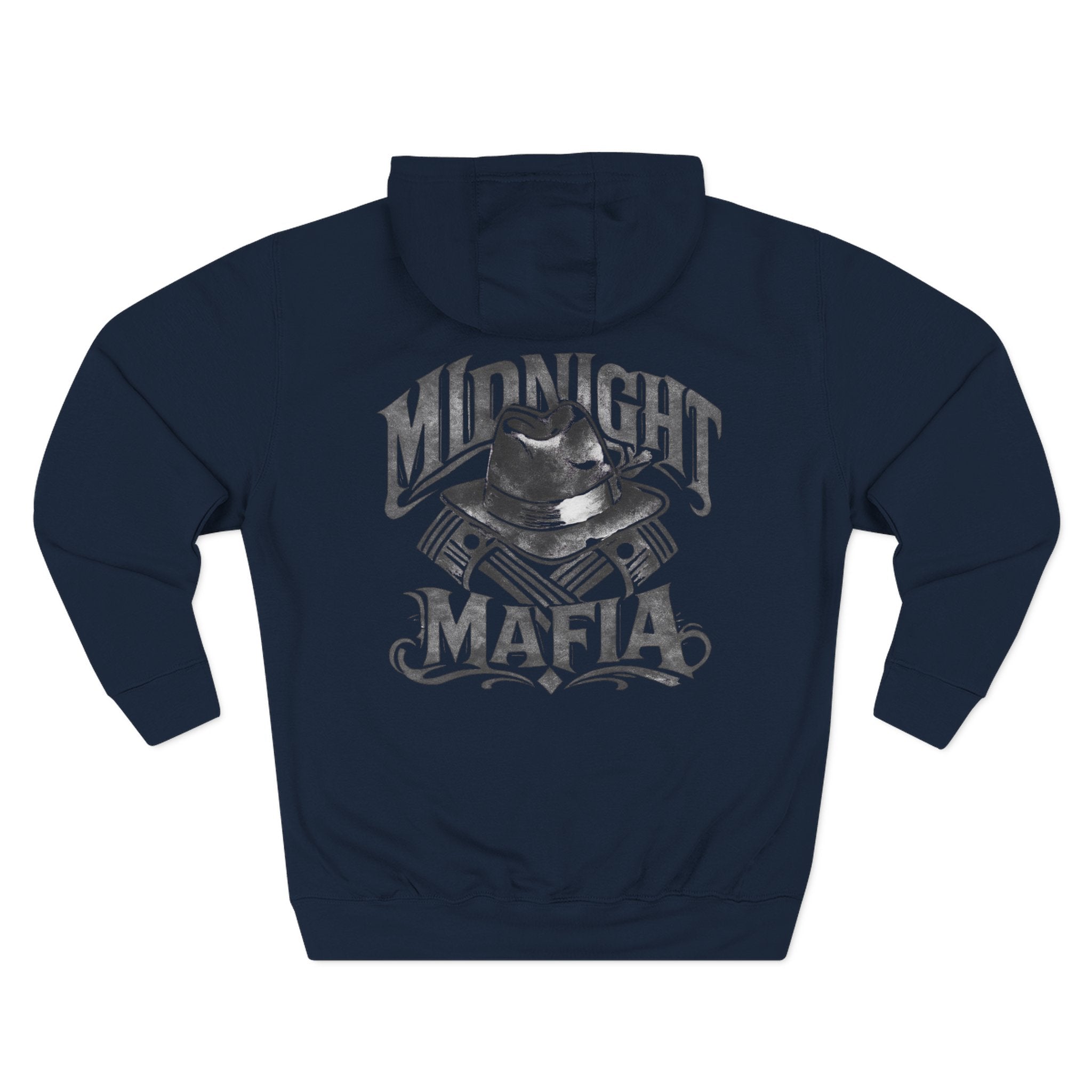 Midnight Mafia Hoodie — Vintage Piston & Fedora Streetwear Pullover