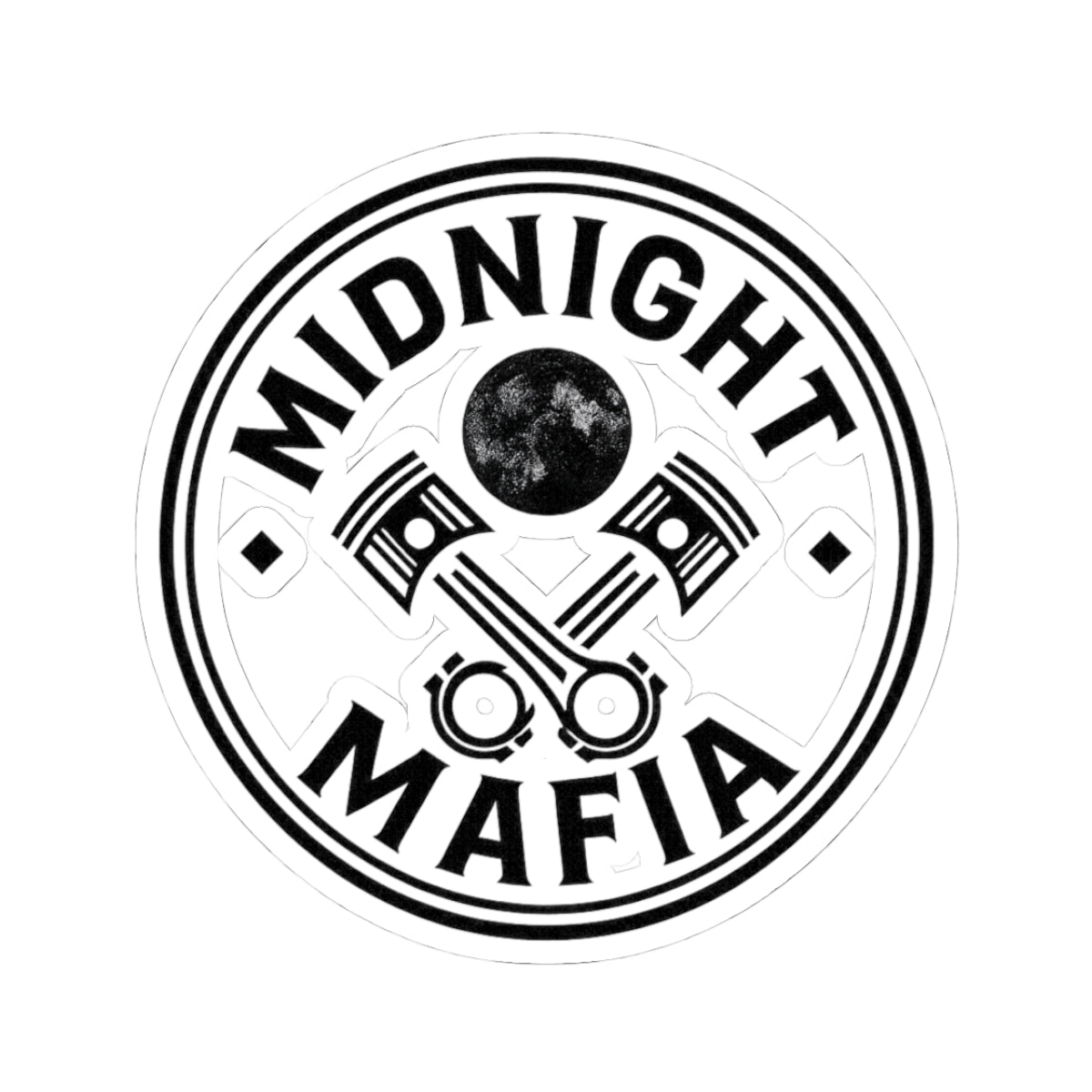 Midnight Mafia Round Sticker — Automotive Piston Logo Kiss-Cut Sticker