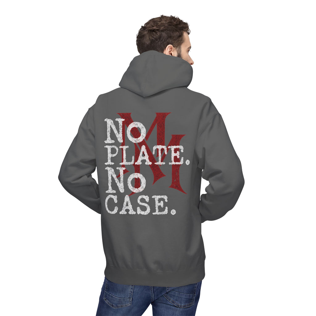No Plate No Case Hoodie – Bold Distressed Logo Pullover