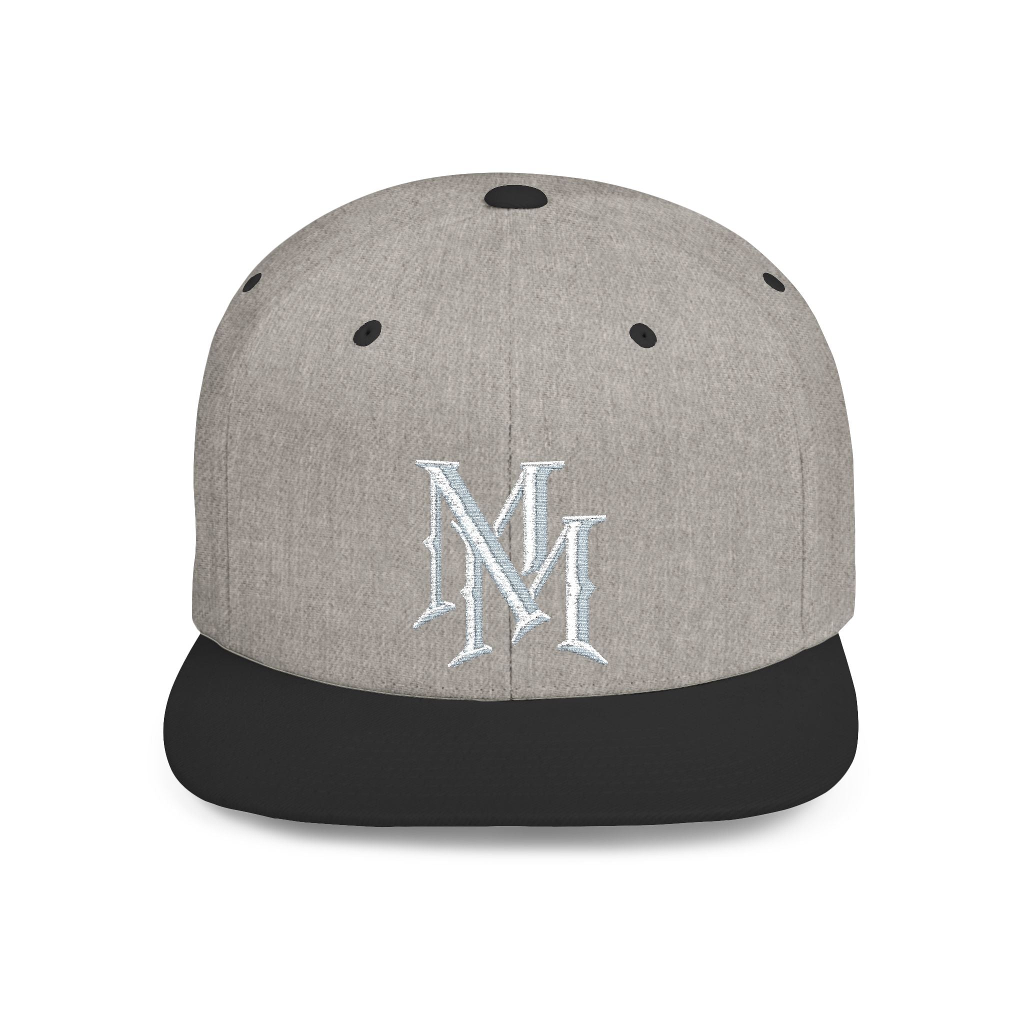 Flat Bill Snapback Hat — Embroidered "MM" Monogram Streetwear Cap