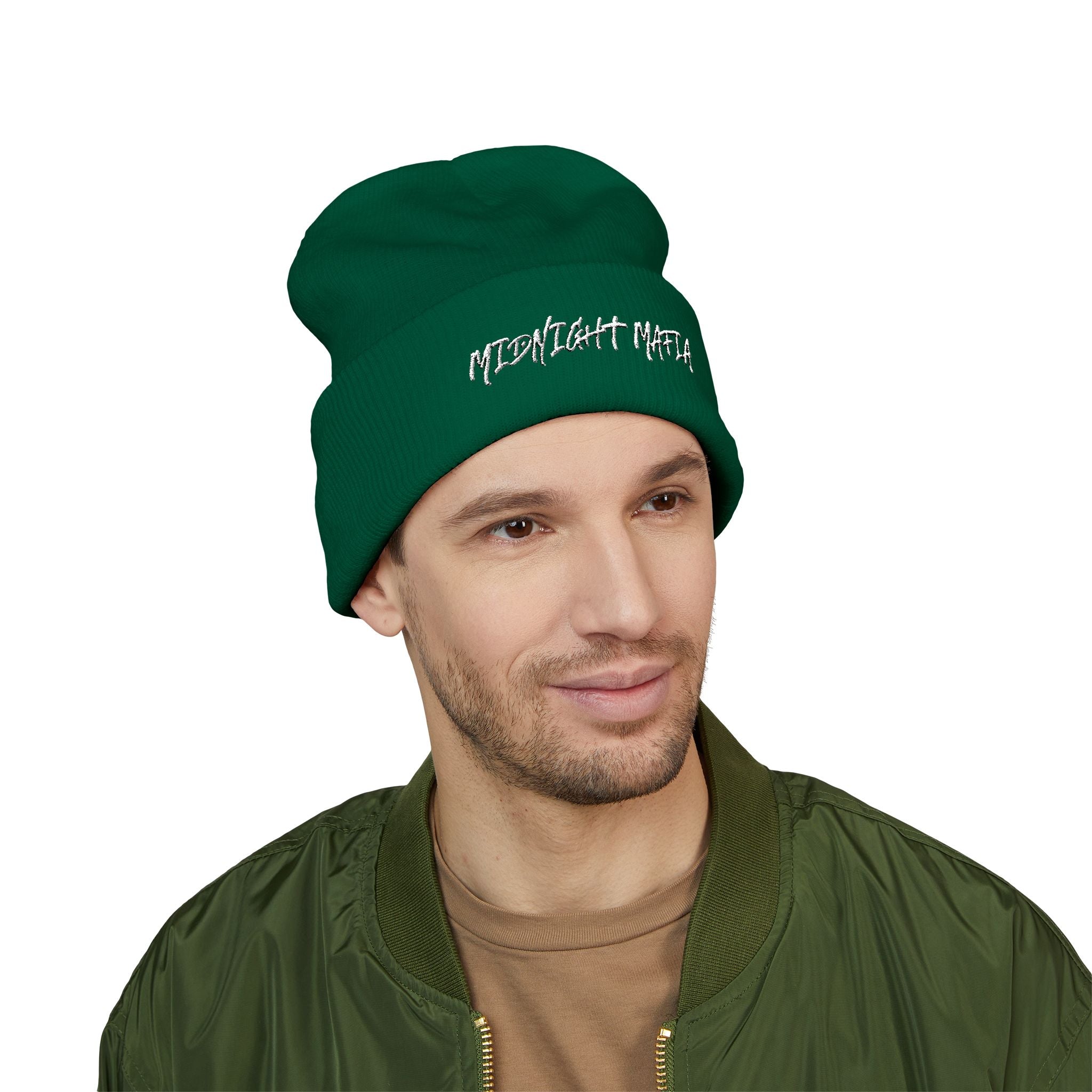 Embroidered Classic Cuffed Beanie — Midnight Mafia Block Logo Winter Hat