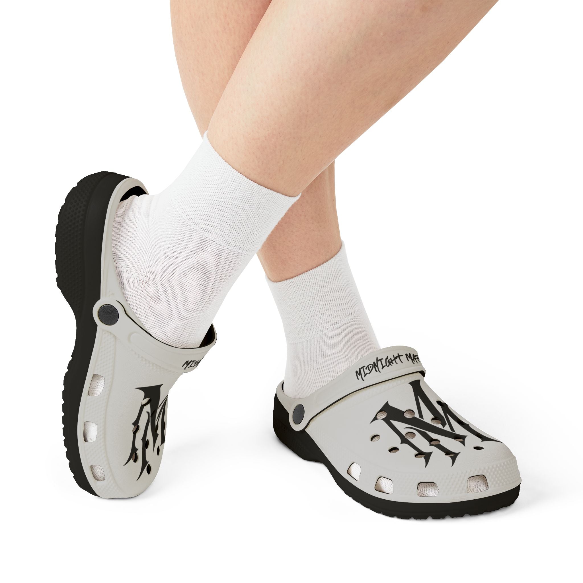 Graphic EVA Foam Clogs — White ‘MM’ Logo Slip-On Shoes