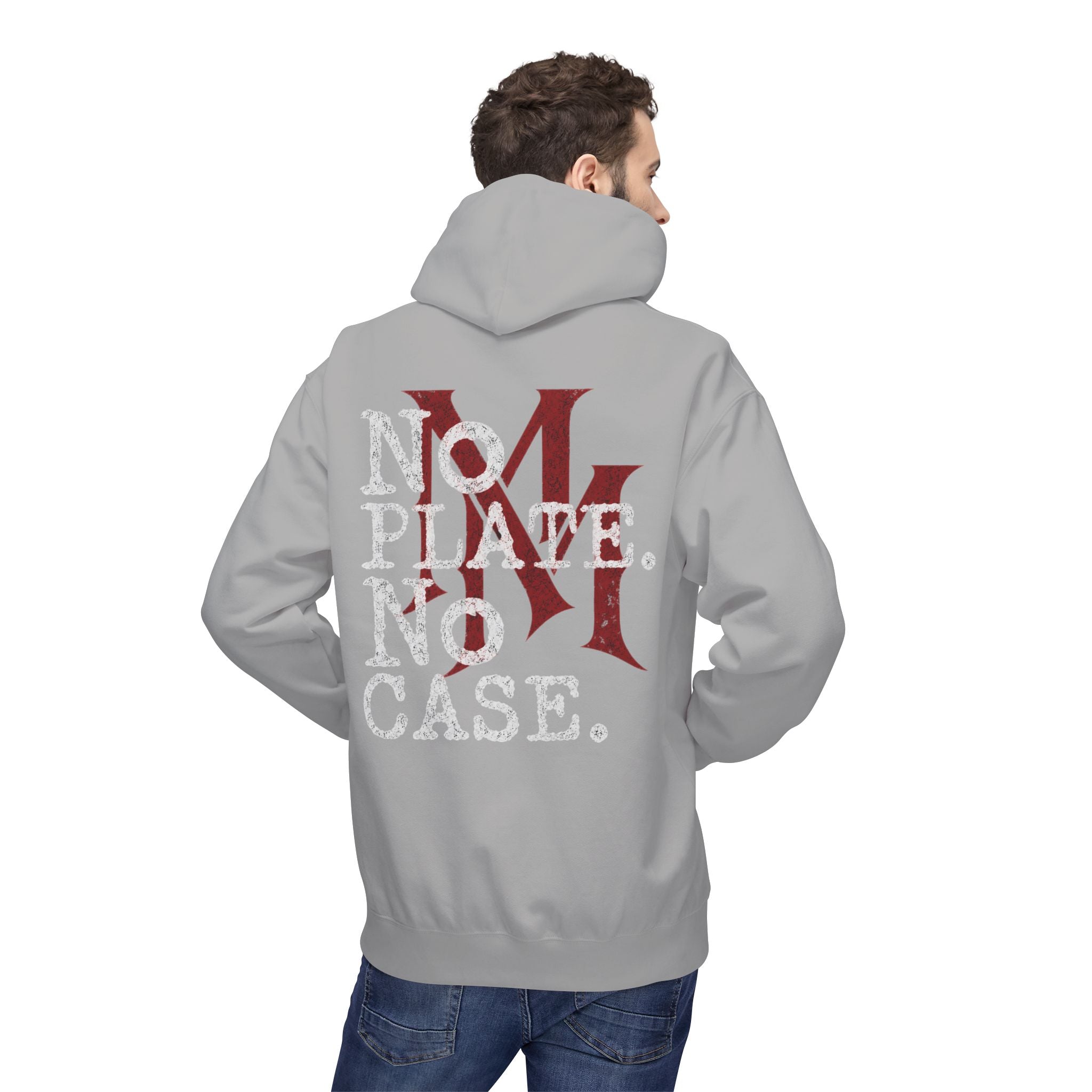 No Plate No Case Hoodie – Bold Distressed Logo Pullover