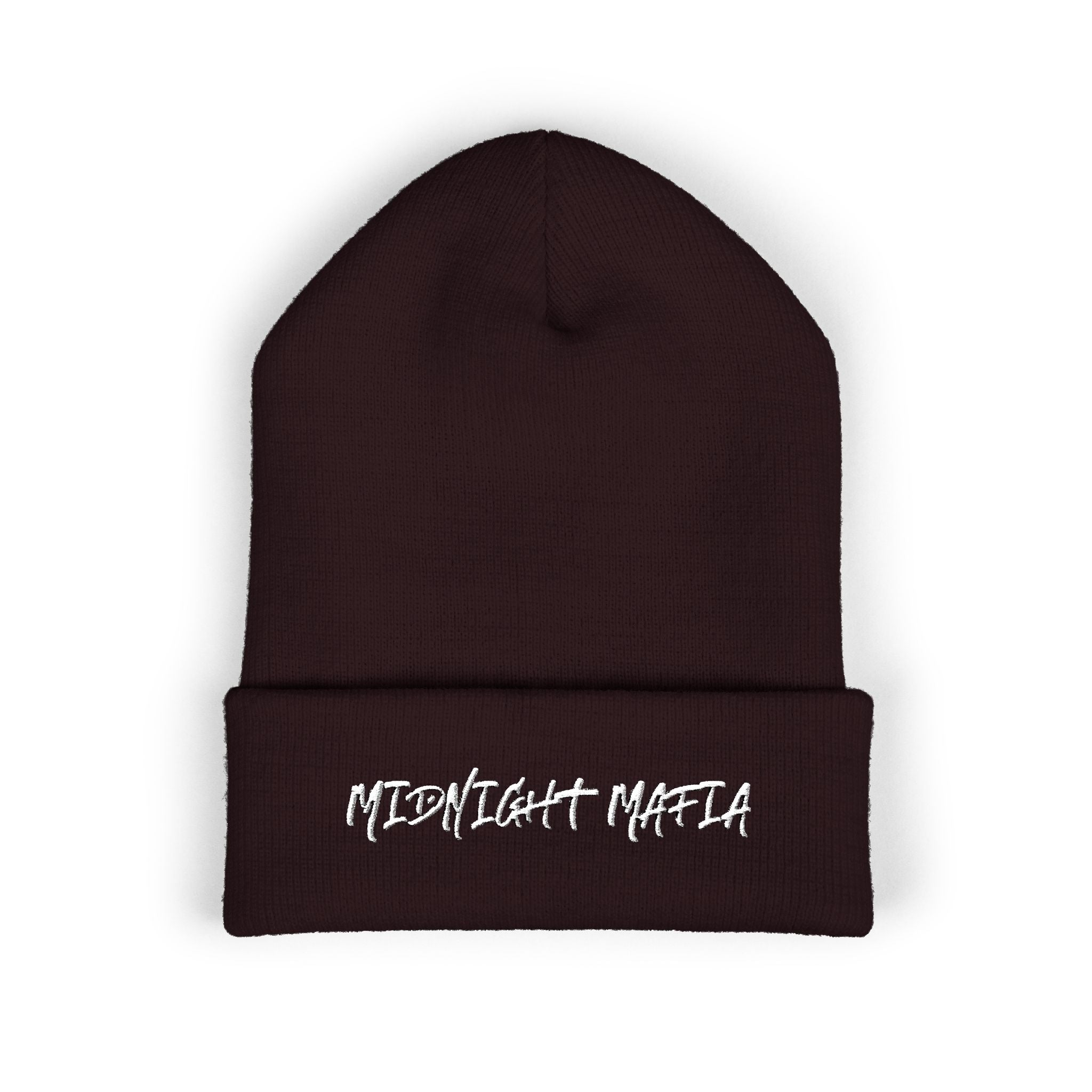 Embroidered Classic Cuffed Beanie — Midnight Mafia Block Logo Winter Hat
