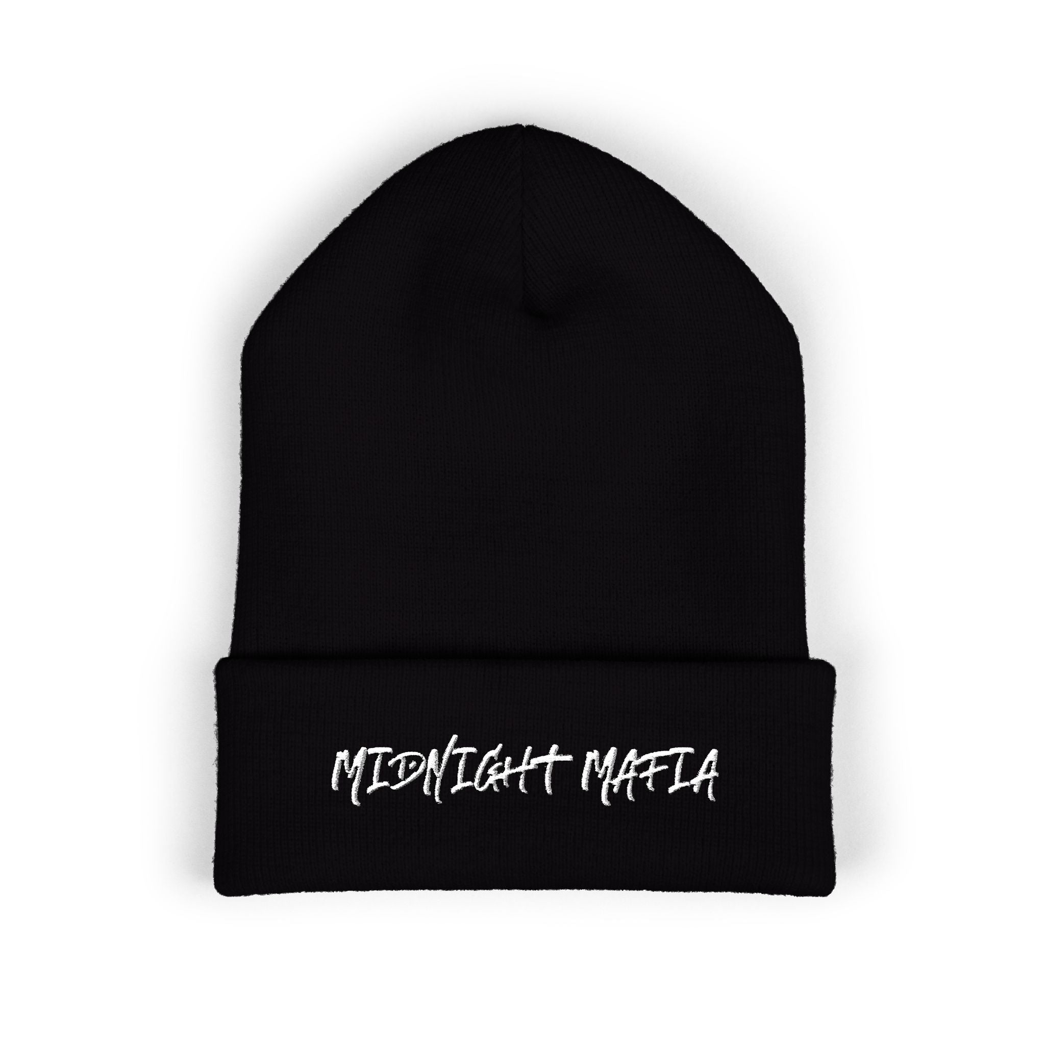 Embroidered Classic Cuffed Beanie — Midnight Mafia Block Logo Winter Hat