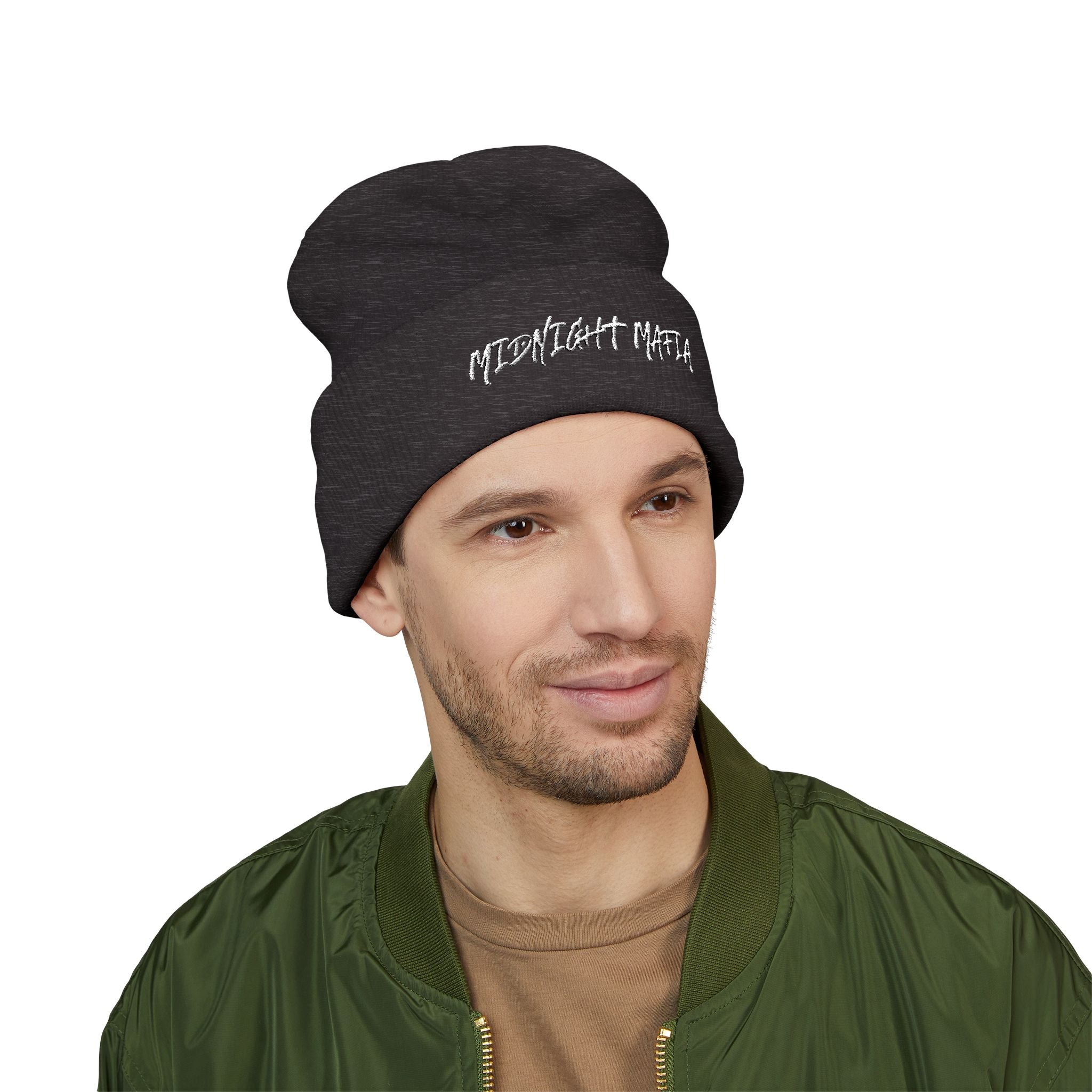 Embroidered Classic Cuffed Beanie — Midnight Mafia Block Logo Winter Hat