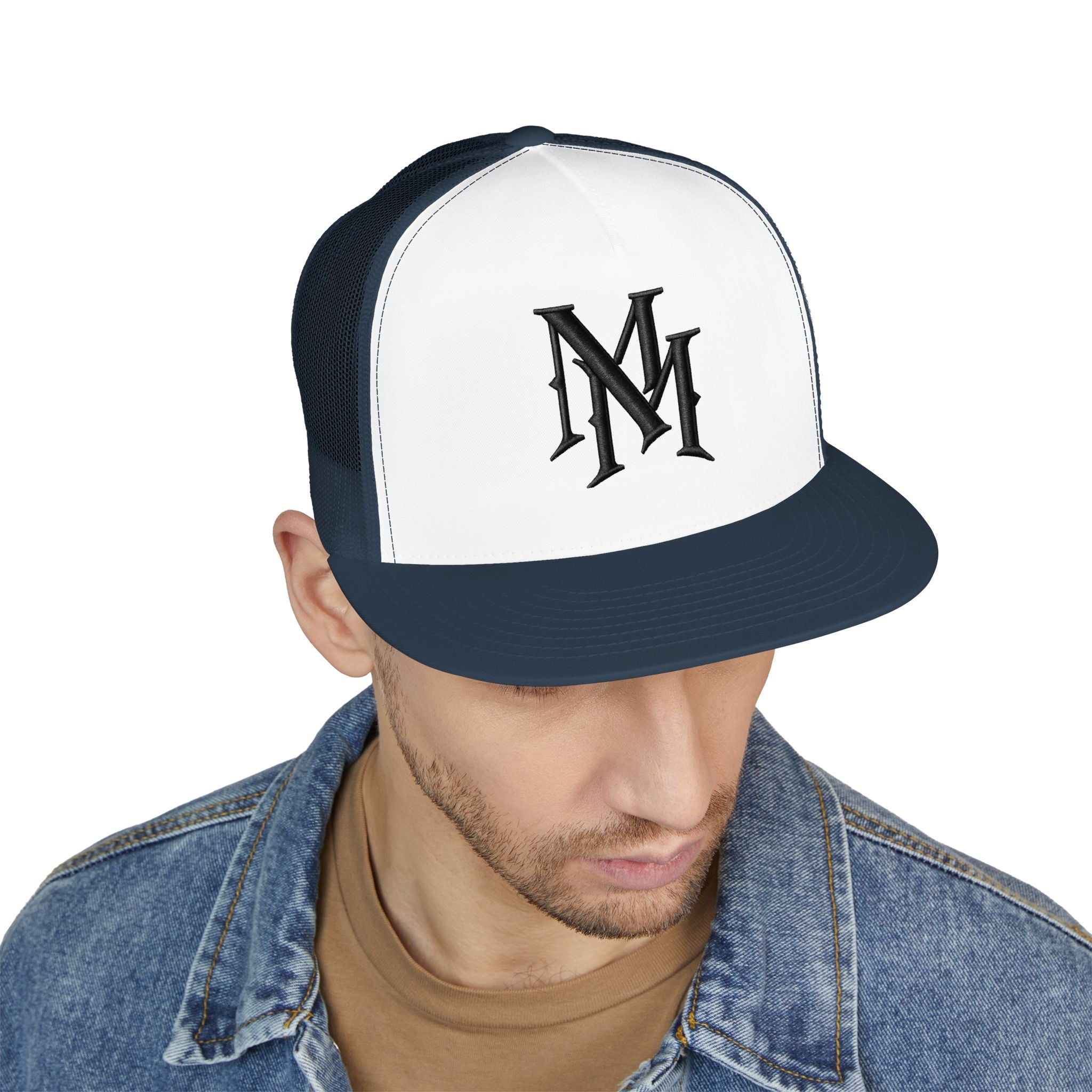 Monogram 'MM' Embroidered Trucker Cap — Classic Vintage Logo Snapback