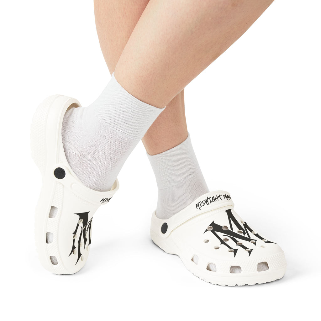 Graphic EVA Foam Clogs — White ‘MM’ Logo Slip-On Shoes