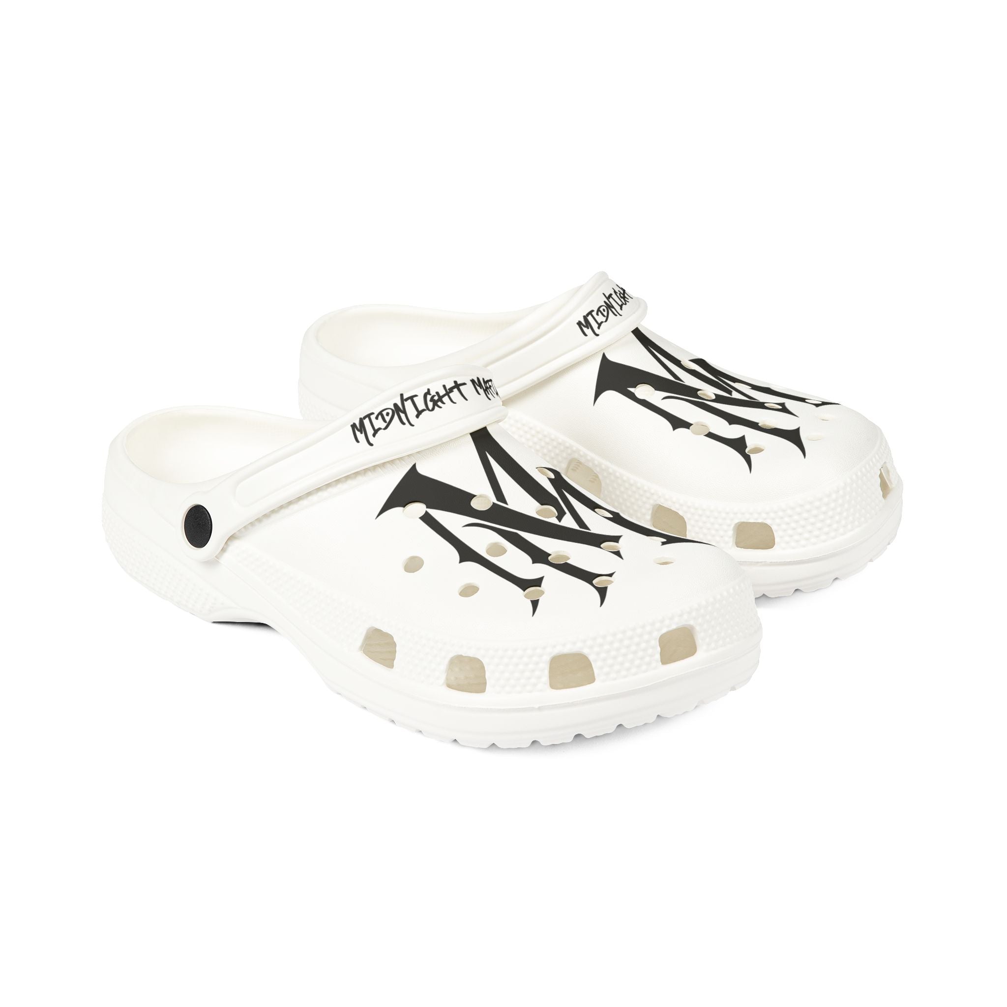 Graphic EVA Foam Clogs — White ‘MM’ Logo Slip-On Shoes